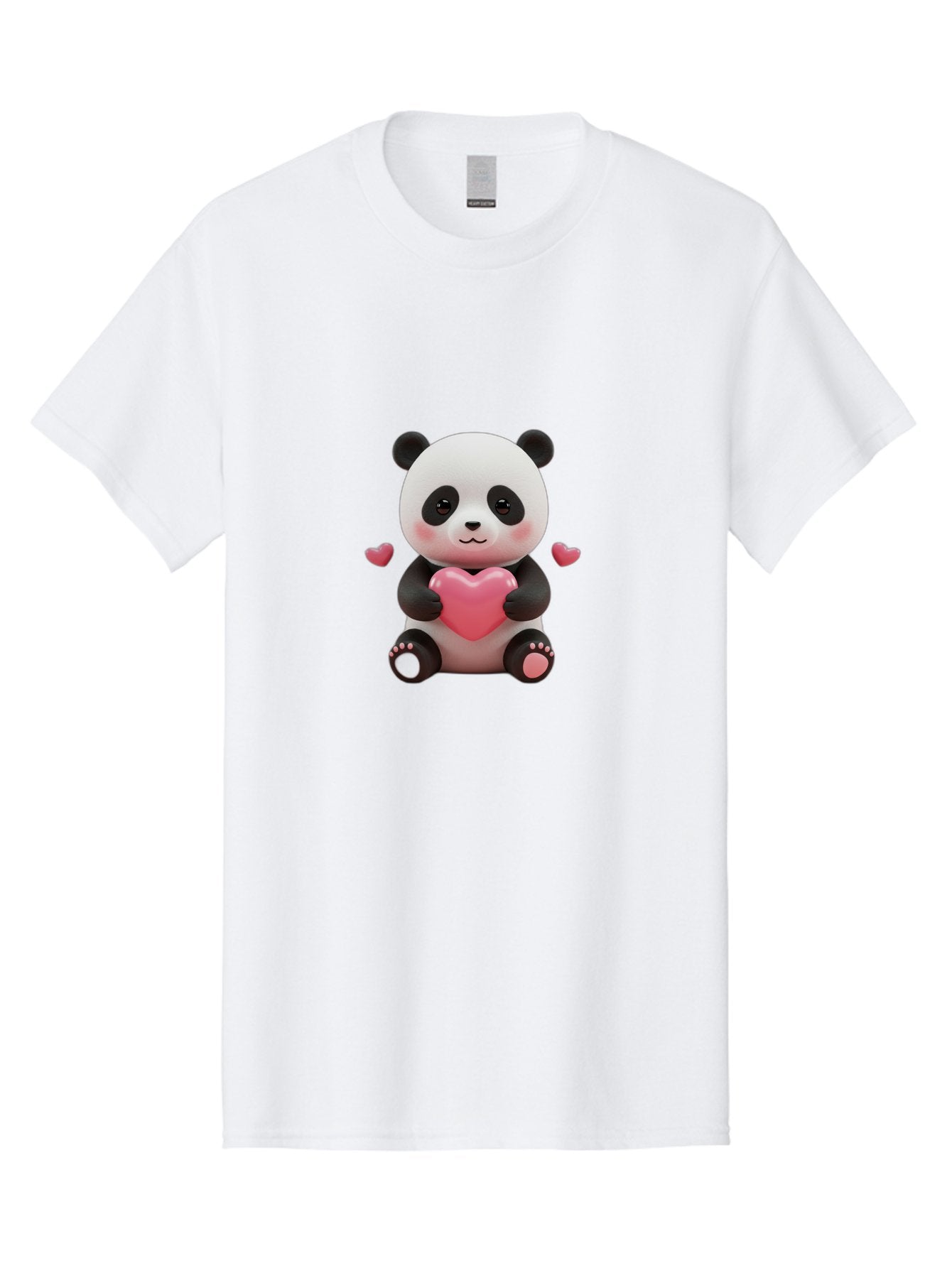 Panda-Holding-Heart-1 Men'S Graphic Tee, 100% Cotton, Comfortable Casual Summer Wear, Machine Washable, Cartoon Panda Holding Heart, Cute Panda Bear, Pink Hearts, Adorable Design, Kawaii Character, Love Symbol, Digital Illustration, Bae592