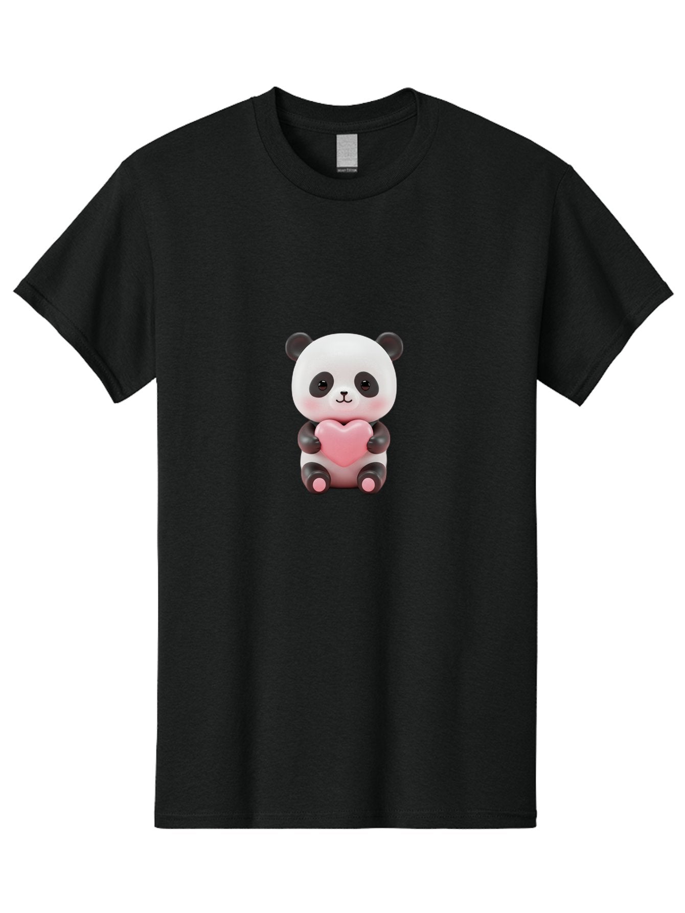 Panda-Holding-Heart-2 Men'S Graphic Tee, 100% Cotton, Comfortable Casual Summer Wear, Machine Washable, Cartoon Panda, Cute Animal, Pink Heart, Adorable Bear, Kawaii Character, Love Symbol, Black And White Panda, Heartwarming Scene, Bae593 8