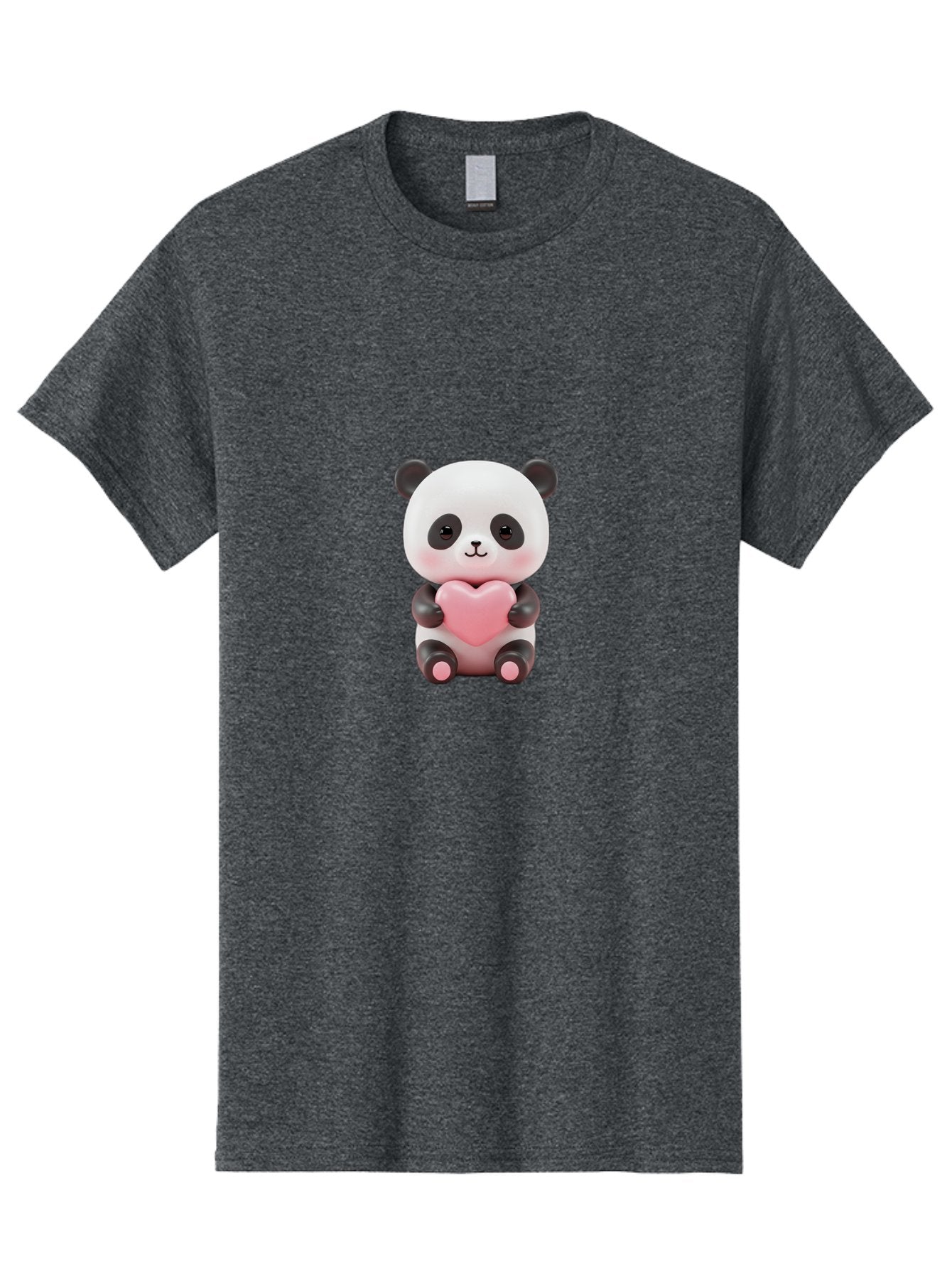 Panda-Holding-Heart-2 Men'S Graphic Tee, 100% Cotton, Comfortable Casual Summer Wear, Machine Washable, Cartoon Panda, Cute Animal, Pink Heart, Adorable Bear, Kawaii Character, Love Symbol, Black And White Panda, Heartwarming Scene, Bae593