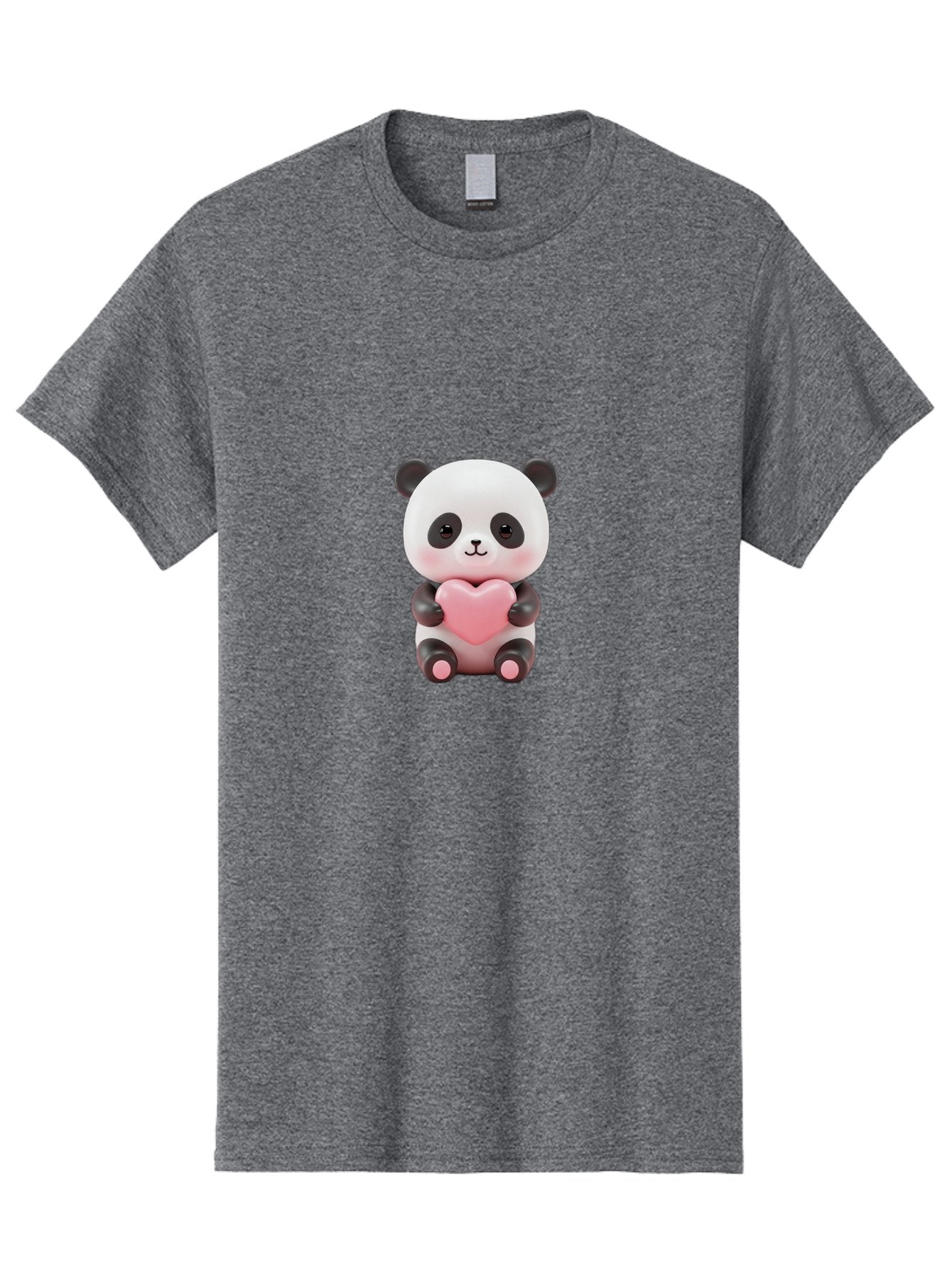 Panda-Holding-Heart-2 Men'S Graphic Tee, 100% Cotton, Comfortable Casual Summer Wear, Machine Washable, Cartoon Panda, Cute Animal, Pink Heart, Adorable Bear, Kawaii Character, Love Symbol, Black And White Panda, Heartwarming Scene, Bae593
