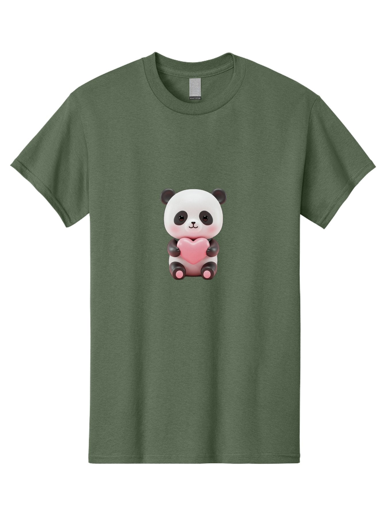 Panda-Holding-Heart-2 Men'S Graphic Tee, 100% Cotton, Comfortable Casual Summer Wear, Machine Washable, Cartoon Panda, Cute Animal, Pink Heart, Adorable Bear, Kawaii Character, Love Symbol, Black And White Panda, Heartwarming Scene, Bae593 3