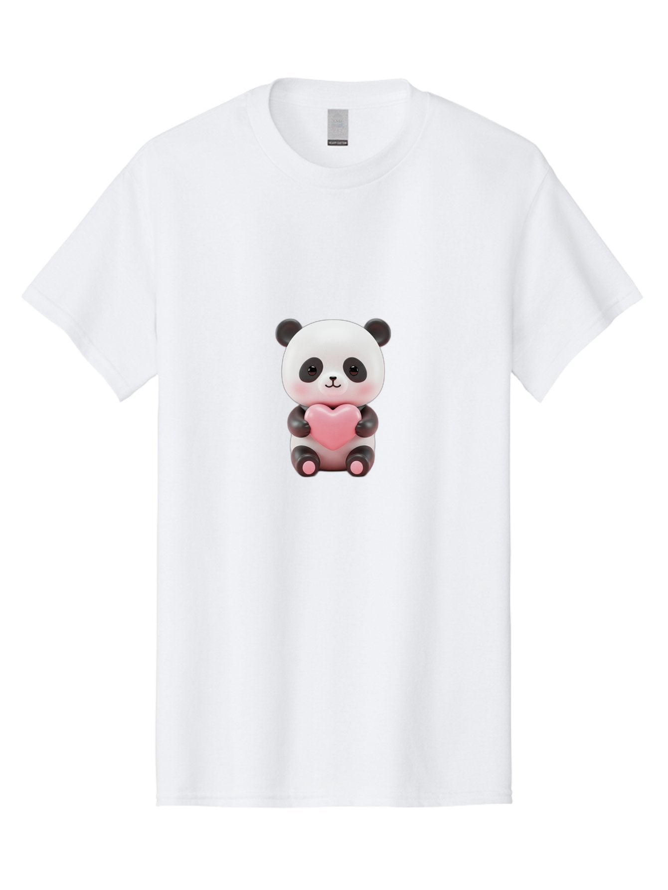 Panda-Holding-Heart-2 Men'S Graphic Tee, 100% Cotton, Comfortable Casual Summer Wear, Machine Washable, Cartoon Panda, Cute Animal, Pink Heart, Adorable Bear, Kawaii Character, Love Symbol, Black And White Panda, Heartwarming Scene, Bae593 5