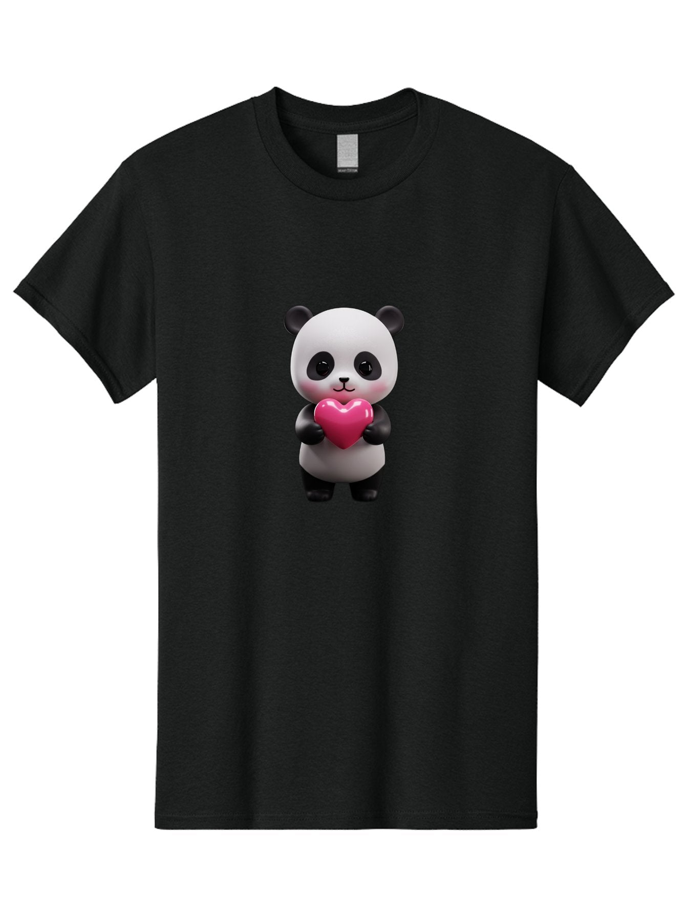 Panda-Holding-Heart-3 Men'S Graphic Tee, 100% Cotton, Comfortable Casual Summer Wear, Machine Washable, Cartoon Panda, Adorable Animal, Cute Bear, Heart Shape, Love Symbol, Pink Heart, 3D Rendering, Kawaii Character, Endearing Creature Bae594 8