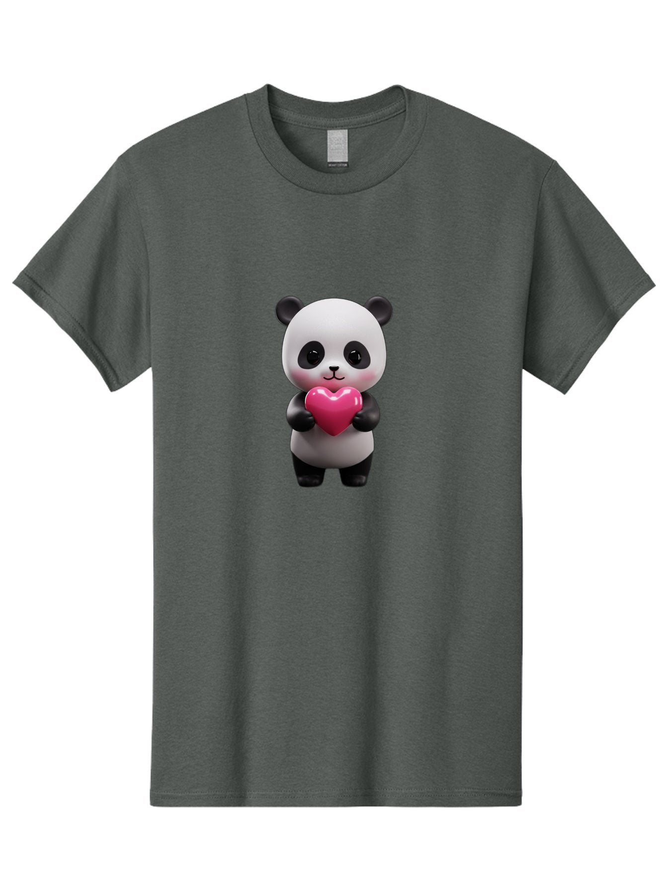 Panda-Holding-Heart-3 Men'S Graphic Tee, 100% Cotton, Comfortable Casual Summer Wear, Machine Washable, Cartoon Panda, Adorable Animal, Cute Bear, Heart Shape, Love Symbol, Pink Heart, 3D Rendering, Kawaii Character, Endearing Creature Bae594 10