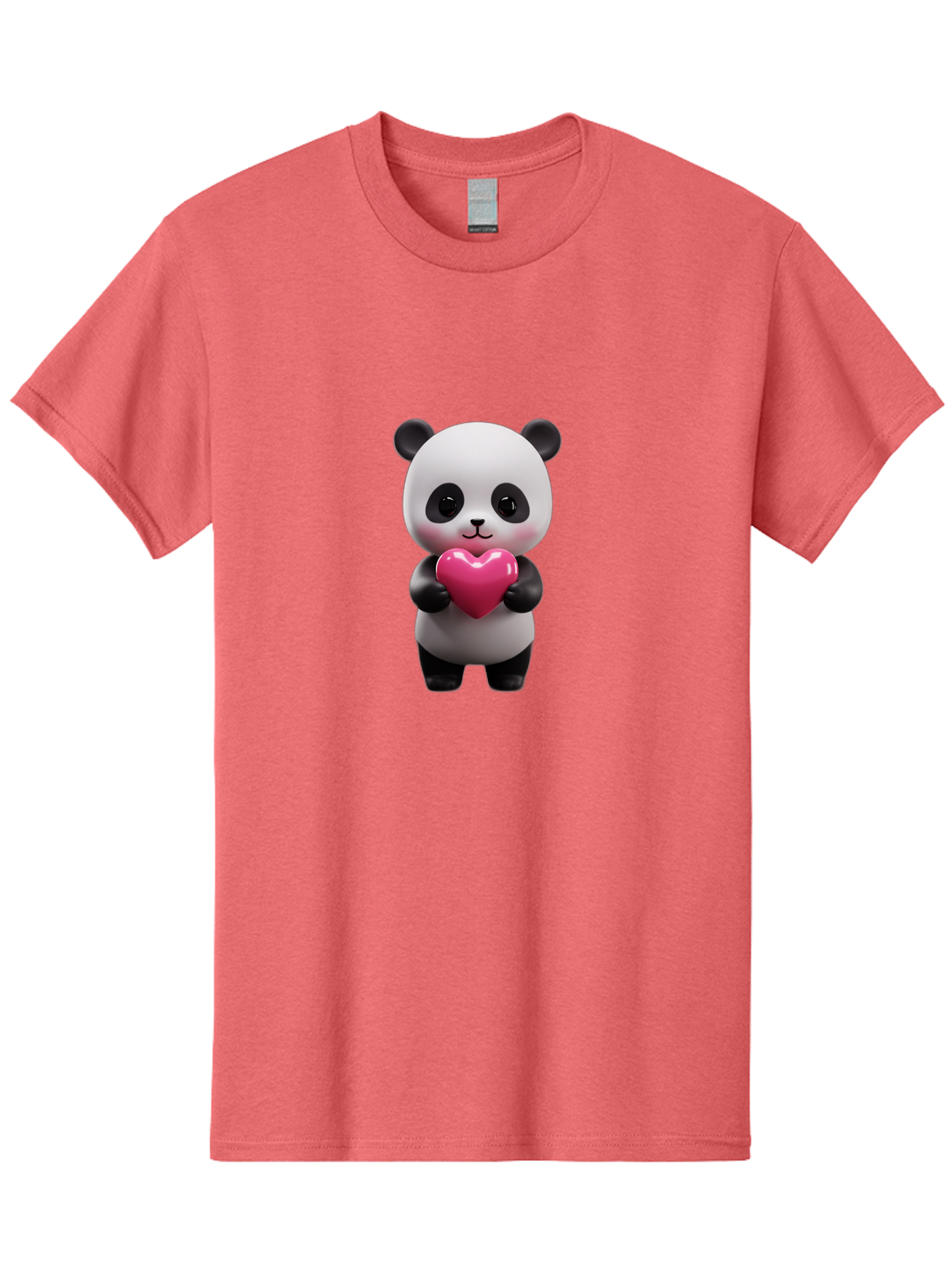 Panda-Holding-Heart-3 Men'S Graphic Tee, 100% Cotton, Comfortable Casual Summer Wear, Machine Washable, Cartoon Panda, Adorable Animal, Cute Bear, Heart Shape, Love Symbol, Pink Heart, 3D Rendering, Kawaii Character, Endearing Creature Bae594 10