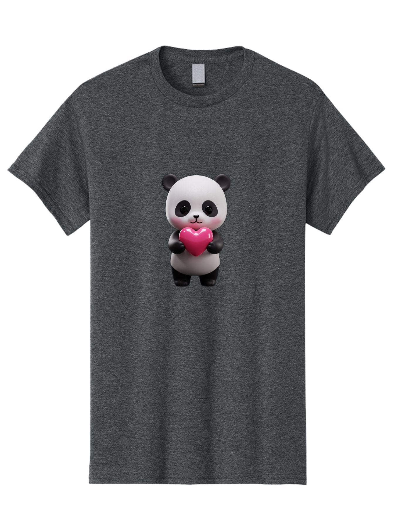 Panda-Holding-Heart-3 Men'S Graphic Tee, 100% Cotton, Comfortable Casual Summer Wear, Machine Washable, Cartoon Panda, Adorable Animal, Cute Bear, Heart Shape, Love Symbol, Pink Heart, 3D Rendering, Kawaii Character, Endearing Creature Bae594 4