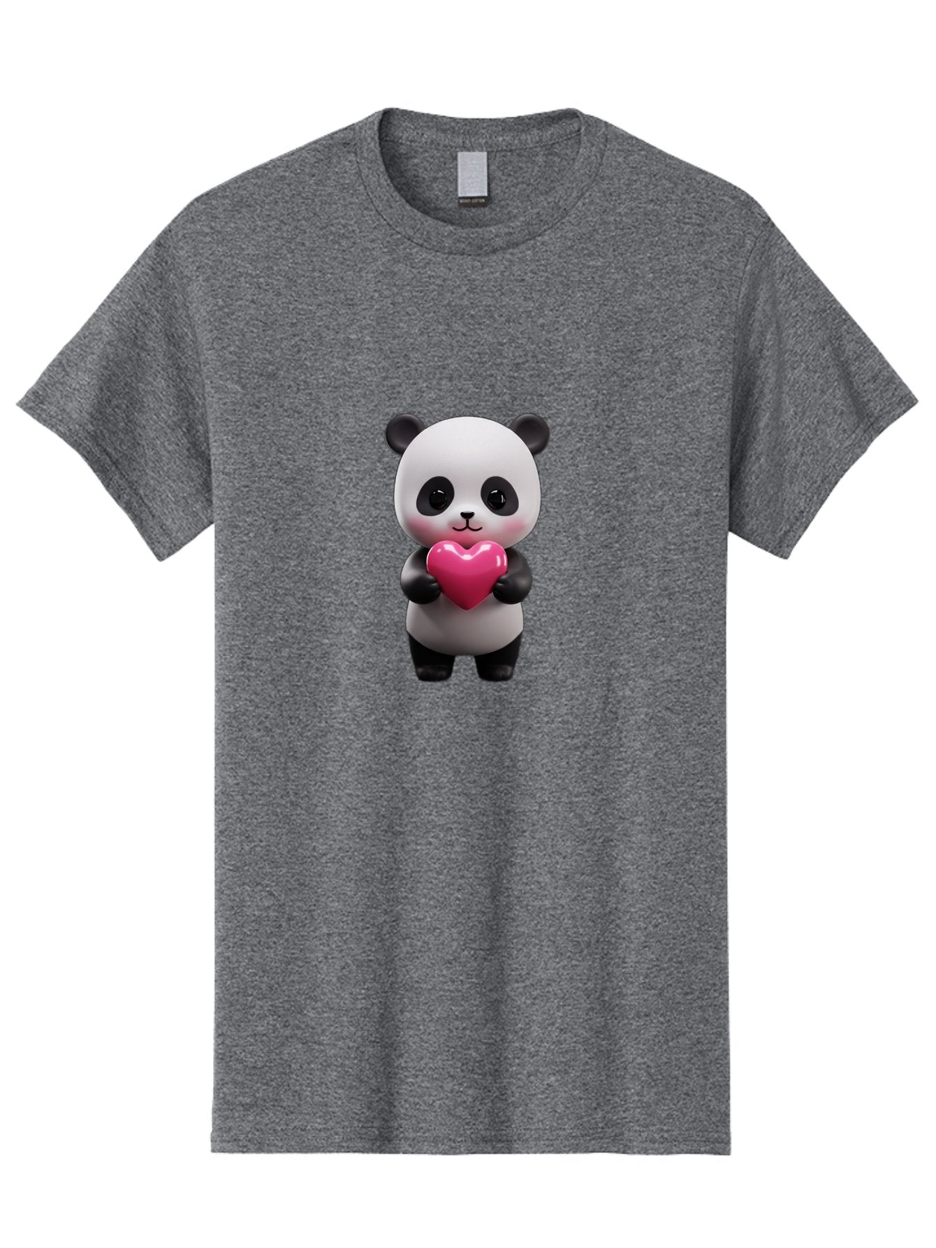 Panda-Holding-Heart-3 Men'S Graphic Tee, 100% Cotton, Comfortable Casual Summer Wear, Machine Washable, Cartoon Panda, Adorable Animal, Cute Bear, Heart Shape, Love Symbol, Pink Heart, 3D Rendering, Kawaii Character, Endearing Creature Bae594 12