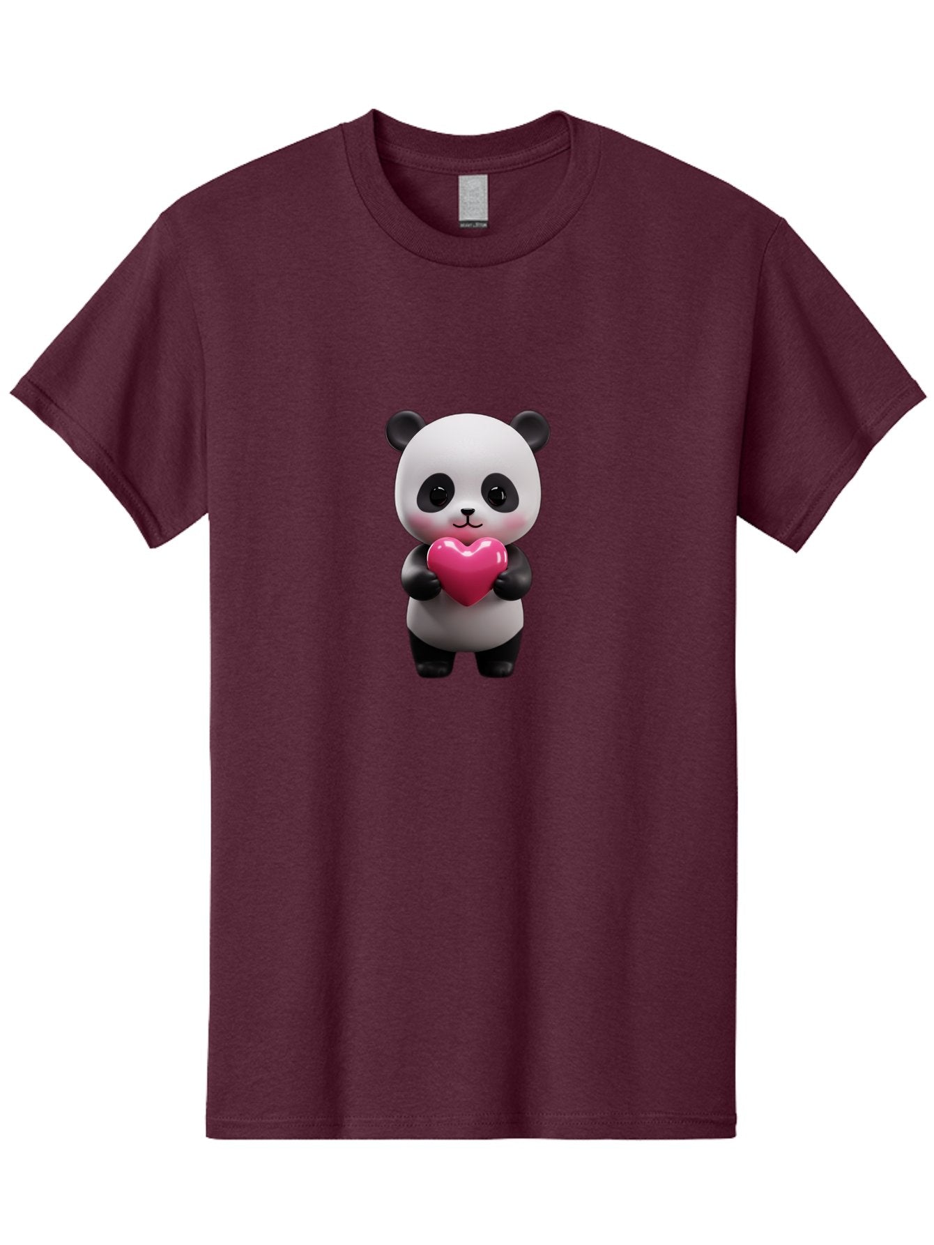 Panda-Holding-Heart-3 Men'S Graphic Tee, 100% Cotton, Comfortable Casual Summer Wear, Machine Washable, Cartoon Panda, Adorable Animal, Cute Bear, Heart Shape, Love Symbol, Pink Heart, 3D Rendering, Kawaii Character, Endearing Creature Bae594 15