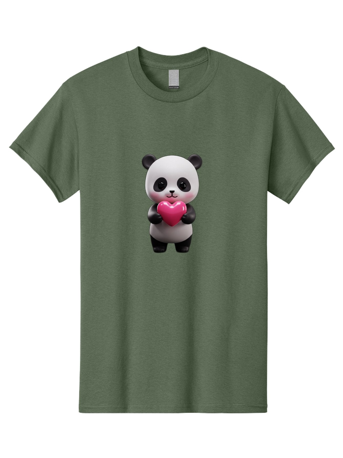 Panda-Holding-Heart-3 Men'S Graphic Tee, 100% Cotton, Comfortable Casual Summer Wear, Machine Washable, Cartoon Panda, Adorable Animal, Cute Bear, Heart Shape, Love Symbol, Pink Heart, 3D Rendering, Kawaii Character, Endearing Creature Bae594 5