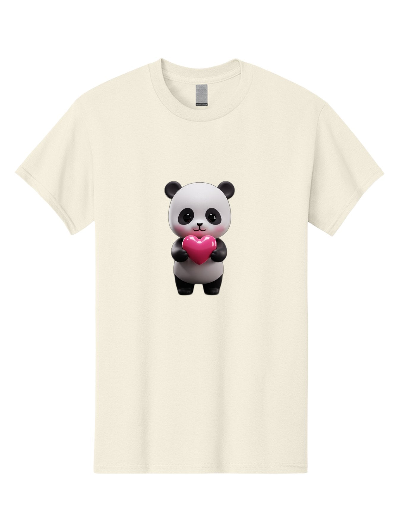 Panda-Holding-Heart-3 Men'S Graphic Tee, 100% Cotton, Comfortable Casual Summer Wear, Machine Washable, Cartoon Panda, Adorable Animal, Cute Bear, Heart Shape, Love Symbol, Pink Heart, 3D Rendering, Kawaii Character, Endearing Creature Bae594 11