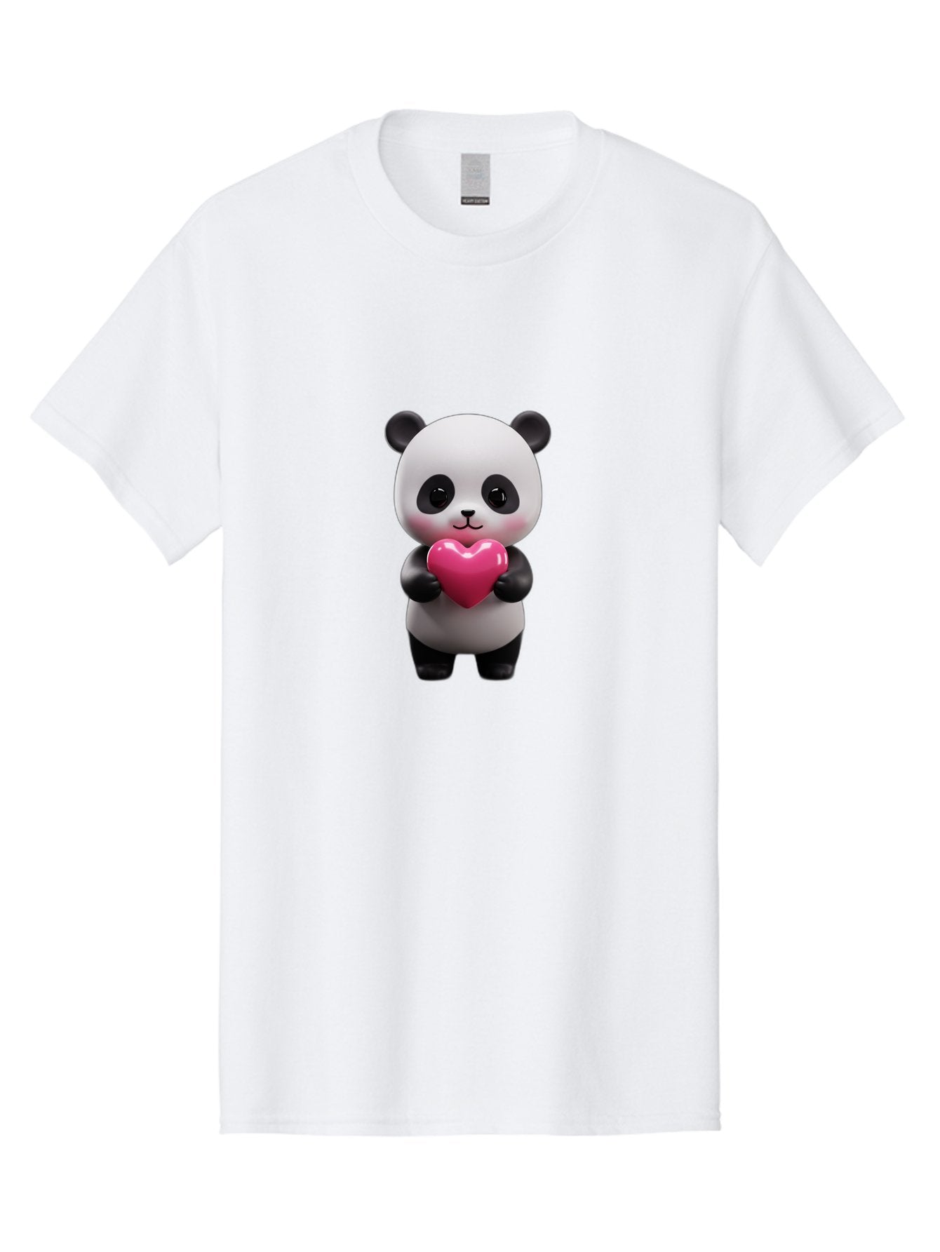 Panda-Holding-Heart-3 Men'S Graphic Tee, 100% Cotton, Comfortable Casual Summer Wear, Machine Washable, Cartoon Panda, Adorable Animal, Cute Bear, Heart Shape, Love Symbol, Pink Heart, 3D Rendering, Kawaii Character, Endearing Creature Bae594