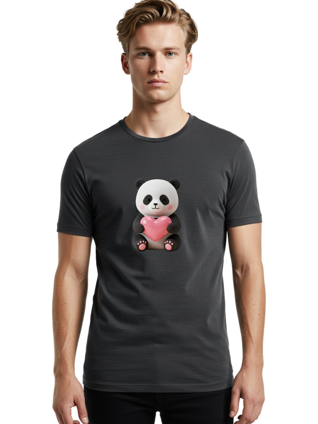 Panda-Holding-Heart-4 Men'S Graphic Tee, 100% Cotton, Comfortable Casual Summer Wear, Machine Washable, Cute Panda, Adorable Animal, Pink Heart, Love Symbol, Cartoon Character, Kawaii Design, Fluffy Panda, Heartwarming Scene, Bae595 29