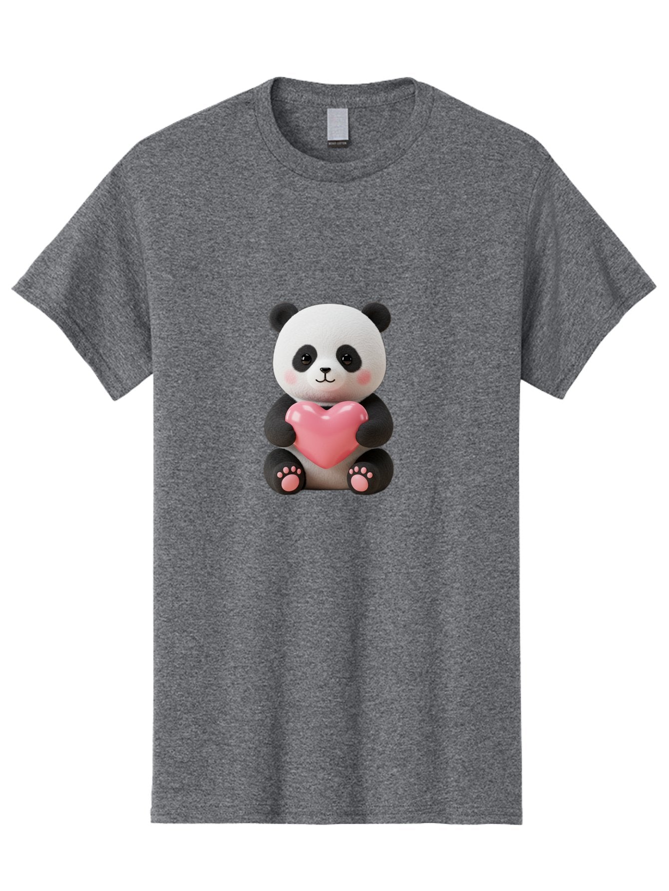 Panda-Holding-Heart-4 Men'S Graphic Tee, 100% Cotton, Comfortable Casual Summer Wear, Machine Washable, Cute Panda, Adorable Animal, Pink Heart, Love Symbol, Cartoon Character, Kawaii Design, Fluffy Panda, Heartwarming Scene, Bae595 4
