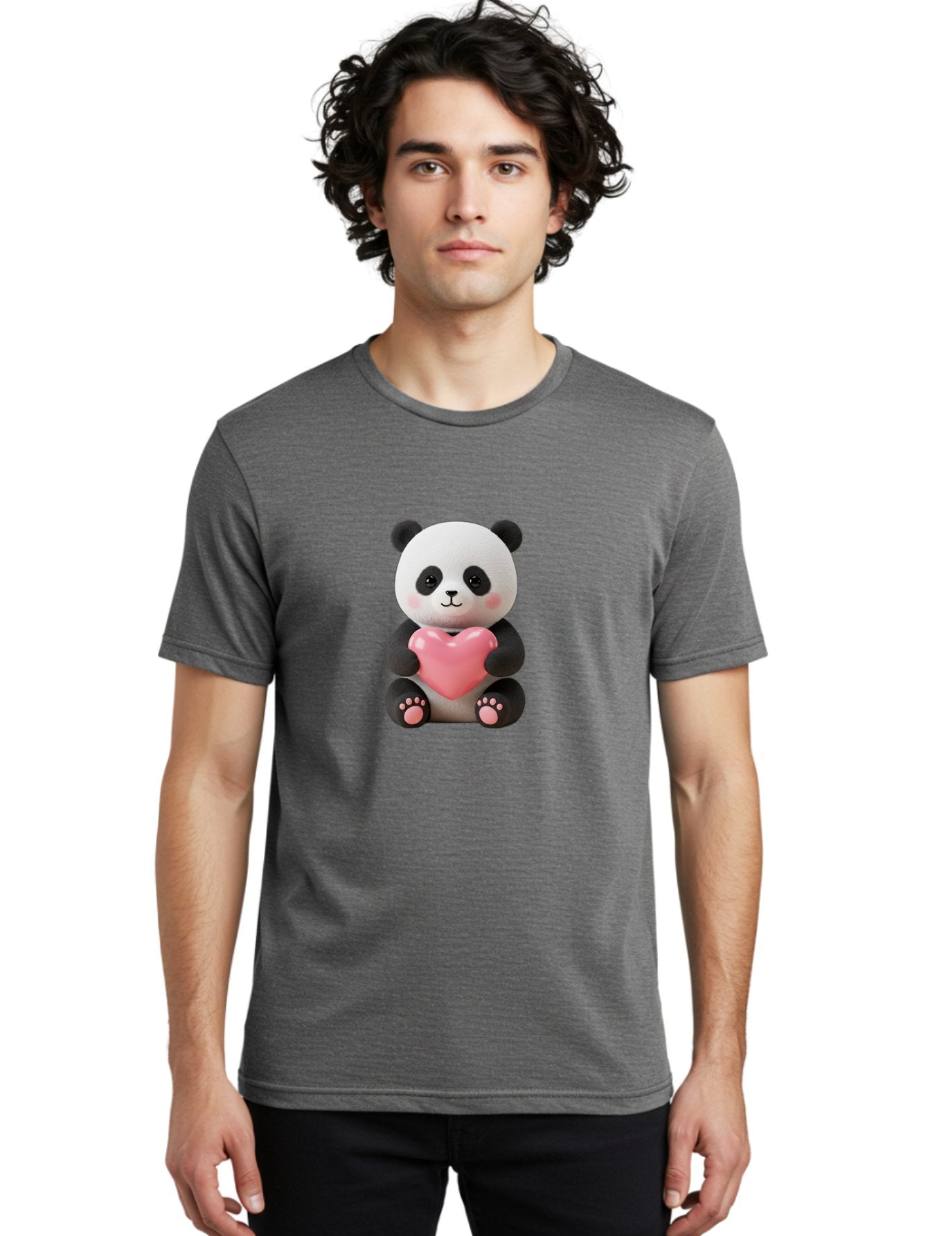 Panda-Holding-Heart-4 Men'S Graphic Tee, 100% Cotton, Comfortable Casual Summer Wear, Machine Washable, Cute Panda, Adorable Animal, Pink Heart, Love Symbol, Cartoon Character, Kawaii Design, Fluffy Panda, Heartwarming Scene, Bae595 18