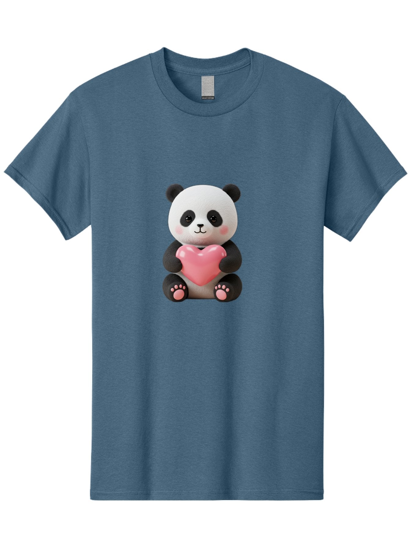 Panda-Holding-Heart-4 Men'S Graphic Tee, 100% Cotton, Comfortable Casual Summer Wear, Machine Washable, Cute Panda, Adorable Animal, Pink Heart, Love Symbol, Cartoon Character, Kawaii Design, Fluffy Panda, Heartwarming Scene, Bae595