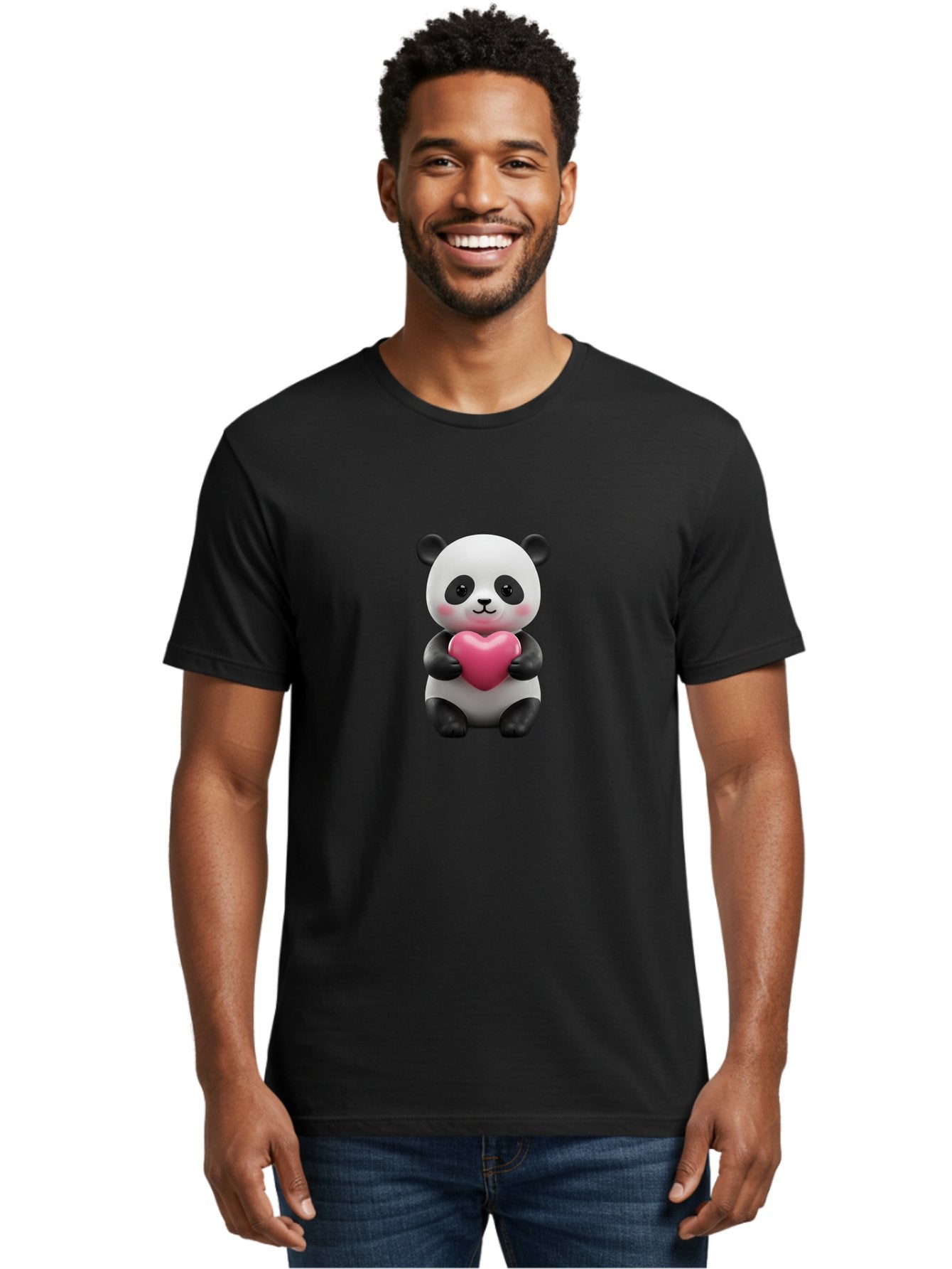 Panda-Holding-Heart-5 Men'S Graphic Tee, 100% Cotton, Comfortable Casual Summer Wear, Machine Washable, Cute Panda Bear, Adorable Cartoon Character, Pink Heart, Loving Gesture, Heartwarming Scene, Valentines Day, Love Symbol, Cartoon Graphics, Bae596 28