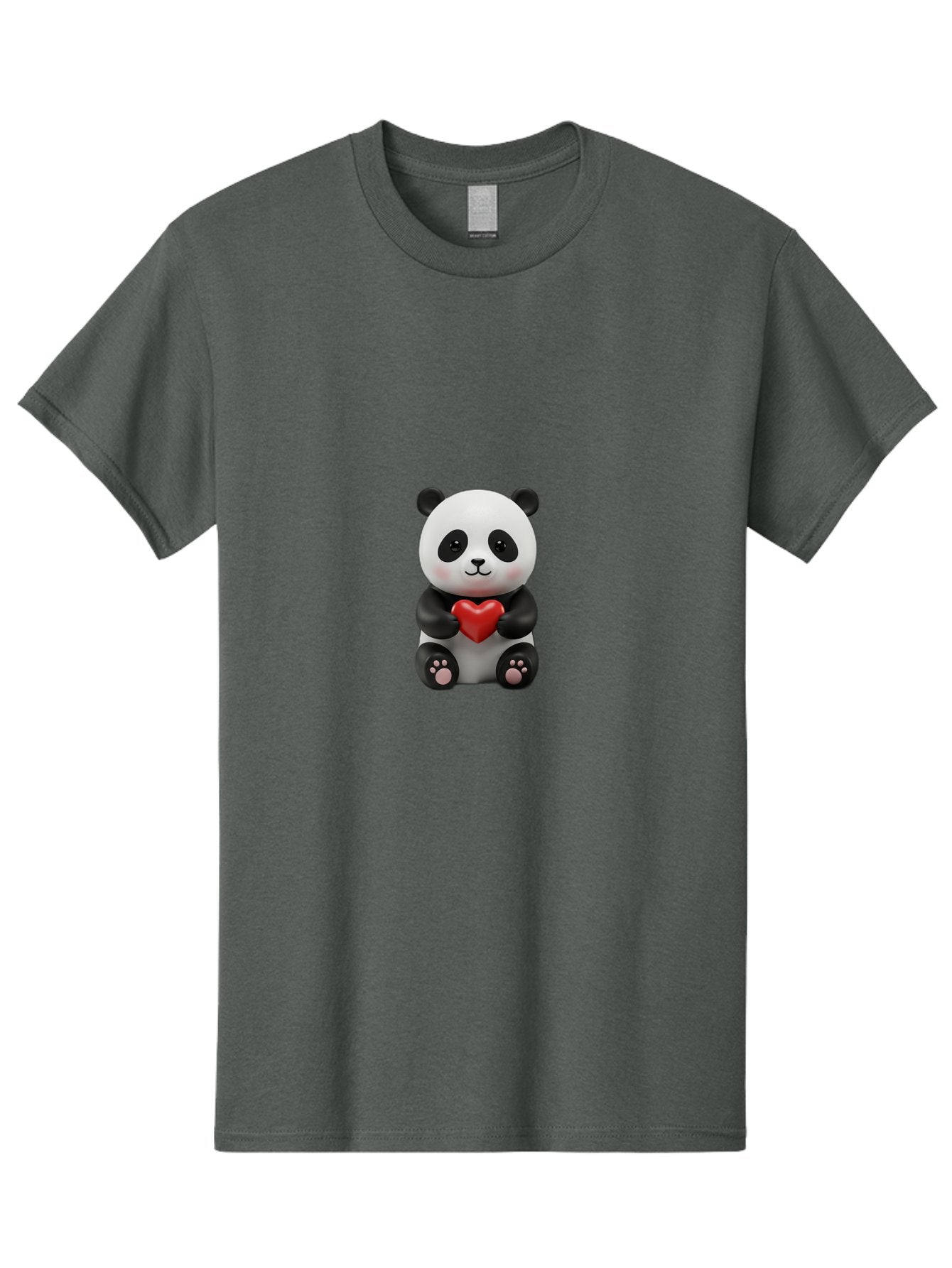 Panda-Holding-Heart-6 Men'S Graphic Tee, 100% Cotton, Comfortable Casual Summer Wear, Machine Washable, Panda Bear, Cartoon Character, Red Heart, Cute Animal, Adorable Creature, Love Symbol, Black And White Panda, 3D Illustration, Kawaii Art, Bae597
