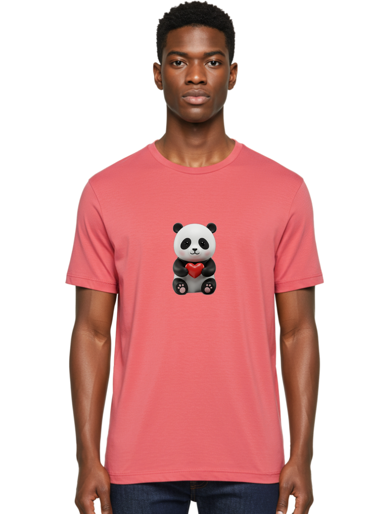 Panda-Holding-Heart-6 Men'S Graphic Tee, 100% Cotton, Comfortable Casual Summer Wear, Machine Washable, Panda Bear, Cartoon Character, Red Heart, Cute Animal, Adorable Creature, Love Symbol, Black And White Panda, 3D Illustration, Kawaii Art, Bae597 27