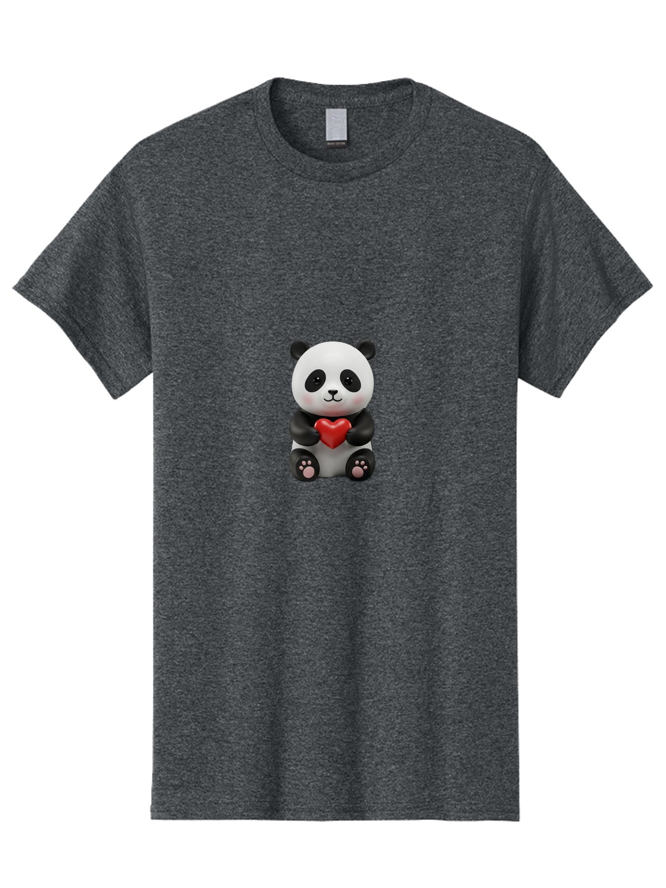 Panda-Holding-Heart-6 Men'S Graphic Tee, 100% Cotton, Comfortable Casual Summer Wear, Machine Washable, Panda Bear, Cartoon Character, Red Heart, Cute Animal, Adorable Creature, Love Symbol, Black And White Panda, 3D Illustration, Kawaii Art, Bae597