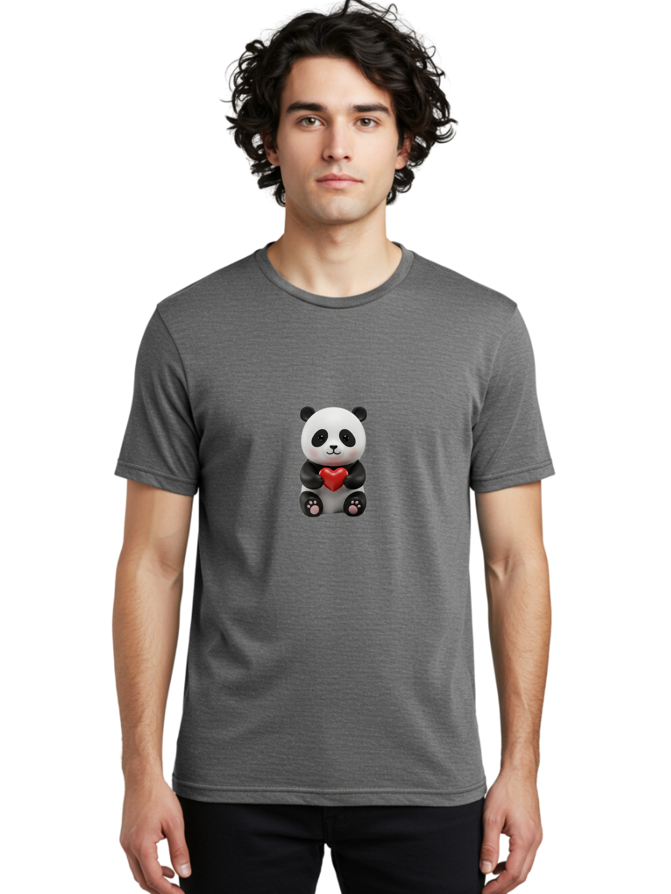 Panda-Holding-Heart-6 Men'S Graphic Tee, 100% Cotton, Comfortable Casual Summer Wear, Machine Washable, Panda Bear, Cartoon Character, Red Heart, Cute Animal, Adorable Creature, Love Symbol, Black And White Panda, 3D Illustration, Kawaii Art, Bae597 21