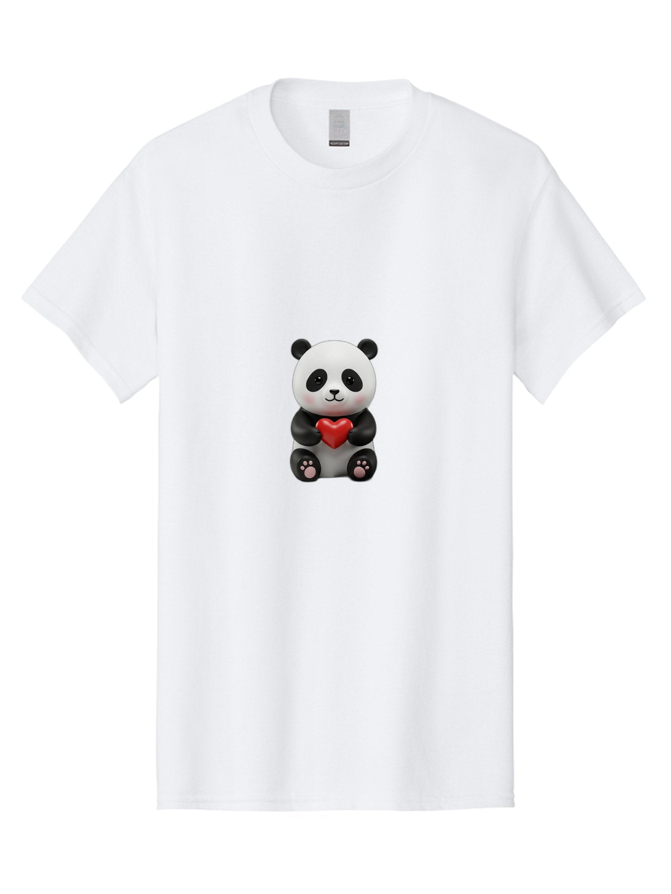 Panda-Holding-Heart-6 Men'S Graphic Tee, 100% Cotton, Comfortable Casual Summer Wear, Machine Washable, Panda Bear, Cartoon Character, Red Heart, Cute Animal, Adorable Creature, Love Symbol, Black And White Panda, 3D Illustration, Kawaii Art, Bae597 6
