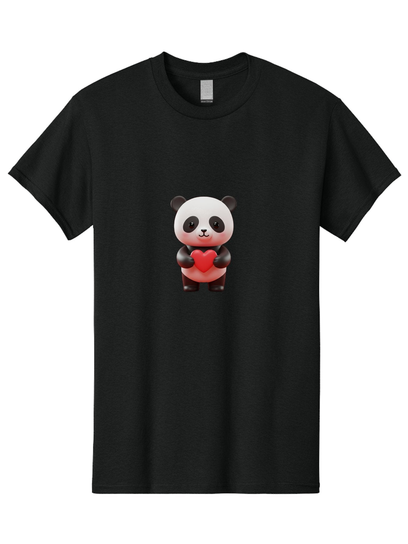 Panda-Holding-Heart-7 Men'S Graphic Tee, 100% Cotton, Comfortable Casual Summer Wear, Machine Washable, Cartoon Panda, Cute Bear, Red Heart, Love Symbol, Adorable Character, 3D Illustration, Kawaii Animal, Heartwarming Scene, Sweet Expression, Bae598 3