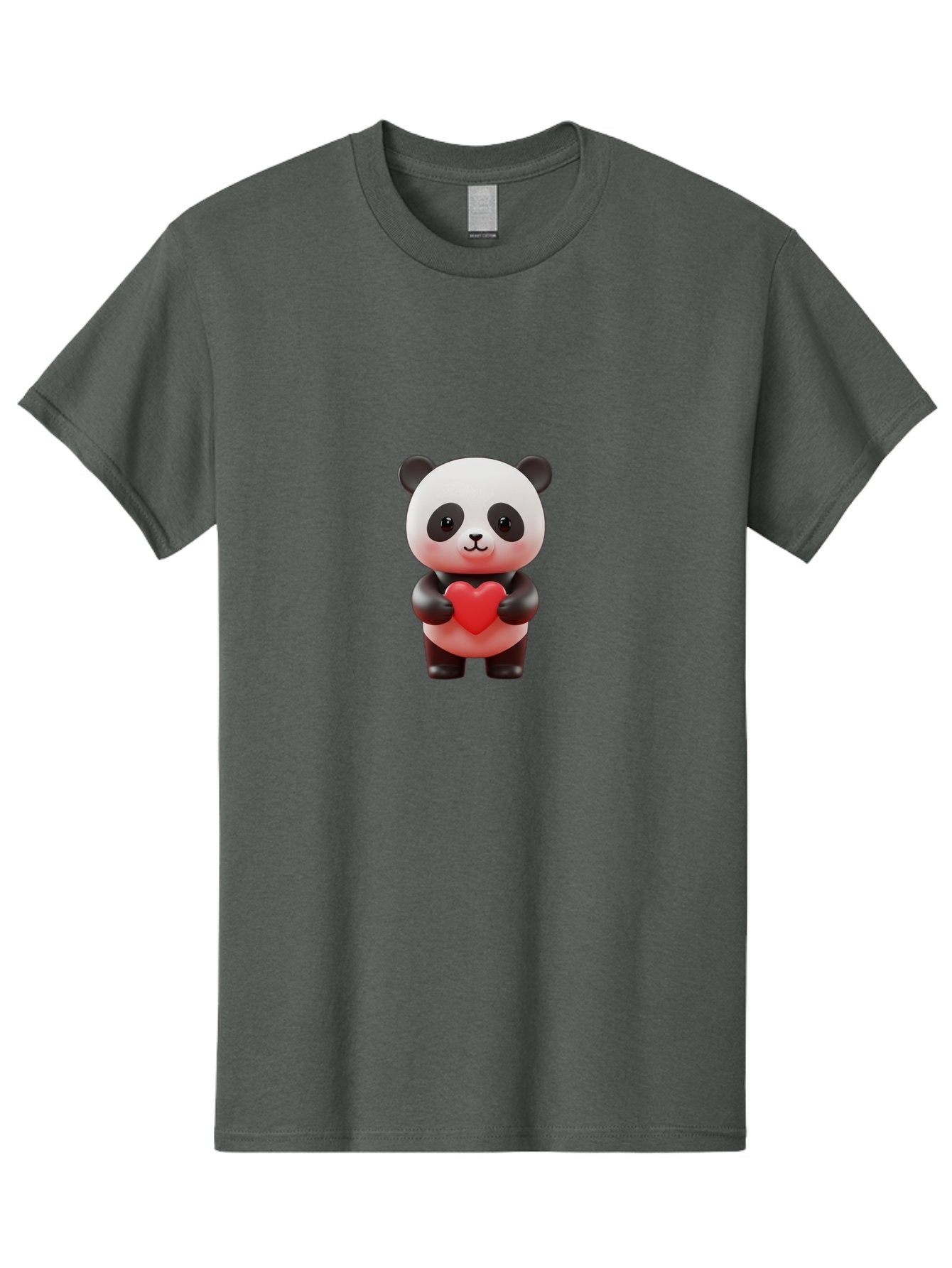 Panda-Holding-Heart-7 Men'S Graphic Tee, 100% Cotton, Comfortable Casual Summer Wear, Machine Washable, Cartoon Panda, Cute Bear, Red Heart, Love Symbol, Adorable Character, 3D Illustration, Kawaii Animal, Heartwarming Scene, Sweet Expression, Bae598 5