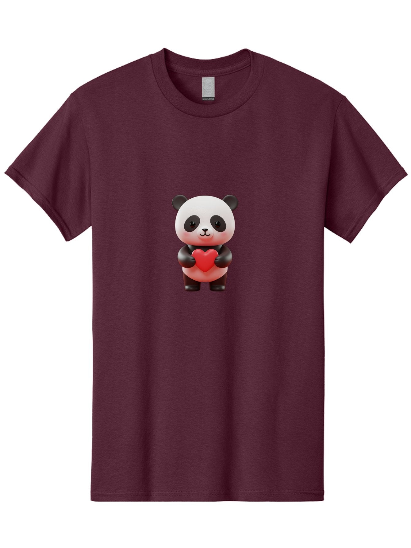Panda-Holding-Heart-7 Men'S Graphic Tee, 100% Cotton, Comfortable Casual Summer Wear, Machine Washable, Cartoon Panda, Cute Bear, Red Heart, Love Symbol, Adorable Character, 3D Illustration, Kawaii Animal, Heartwarming Scene, Sweet Expression, Bae598 4