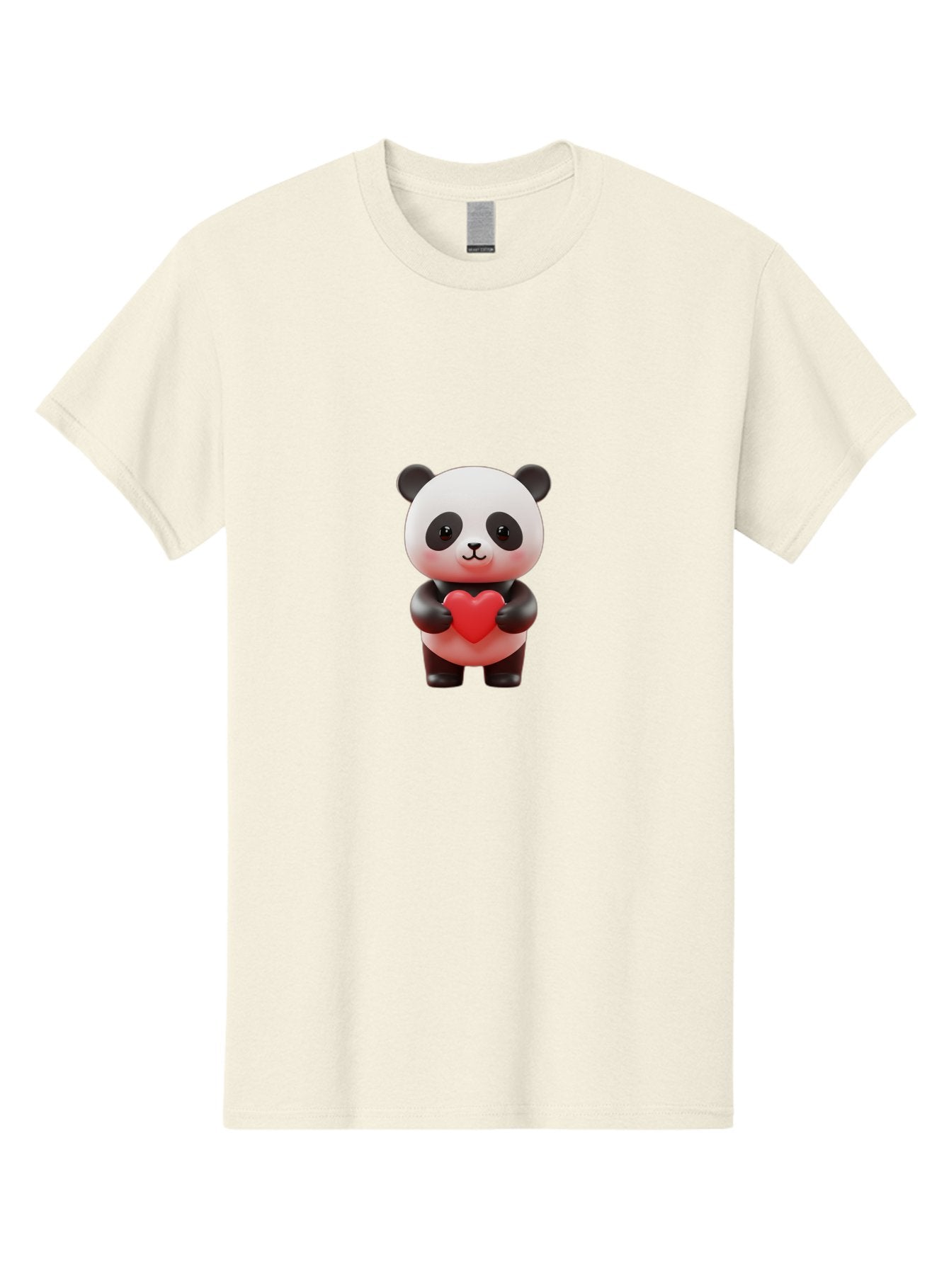 Panda-Holding-Heart-7 Men'S Graphic Tee, 100% Cotton, Comfortable Casual Summer Wear, Machine Washable, Cartoon Panda, Cute Bear, Red Heart, Love Symbol, Adorable Character, 3D Illustration, Kawaii Animal, Heartwarming Scene, Sweet Expression, Bae598 13