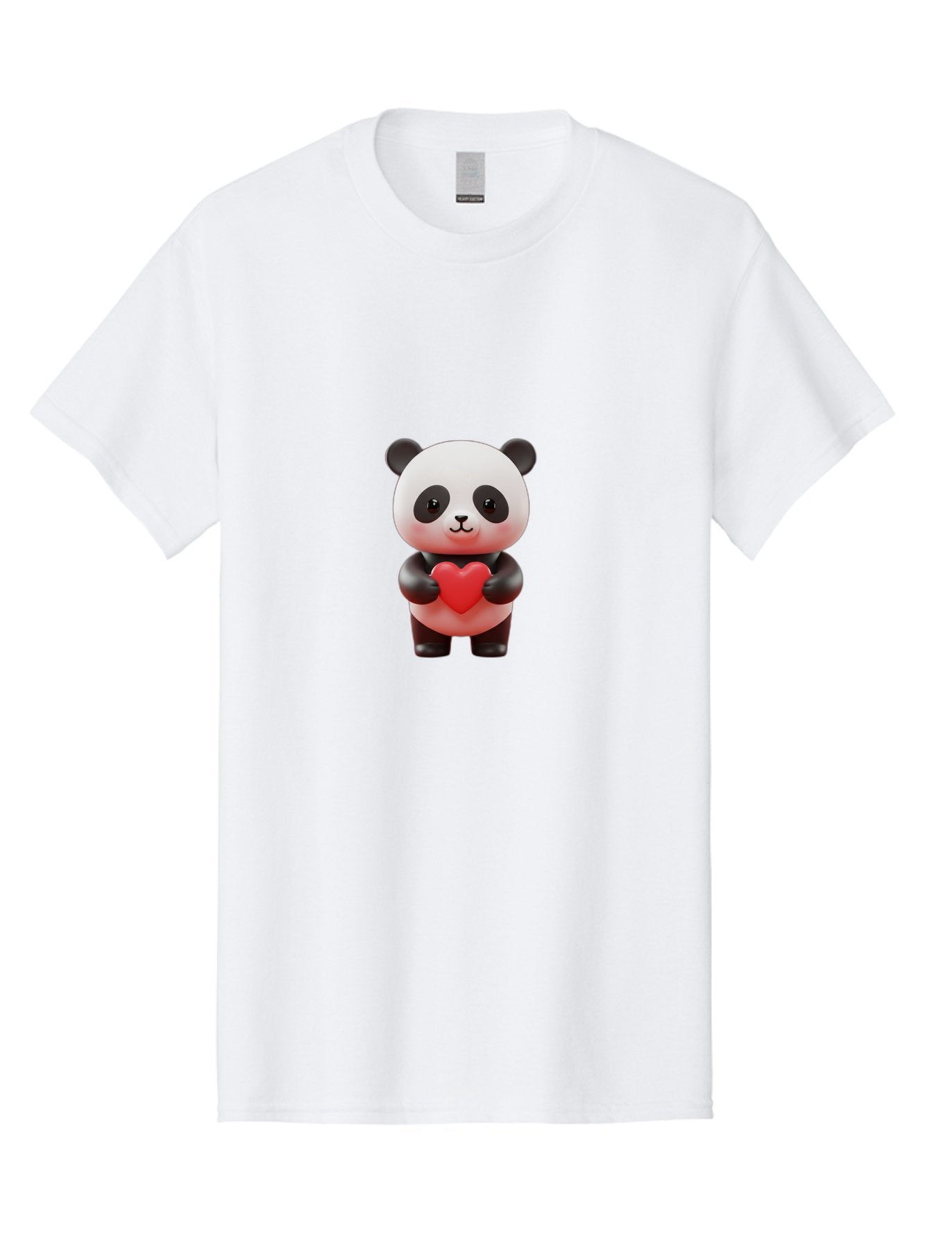 Panda-Holding-Heart-7 Men'S Graphic Tee, 100% Cotton, Comfortable Casual Summer Wear, Machine Washable, Cartoon Panda, Cute Bear, Red Heart, Love Symbol, Adorable Character, 3D Illustration, Kawaii Animal, Heartwarming Scene, Sweet Expression, Bae598 8