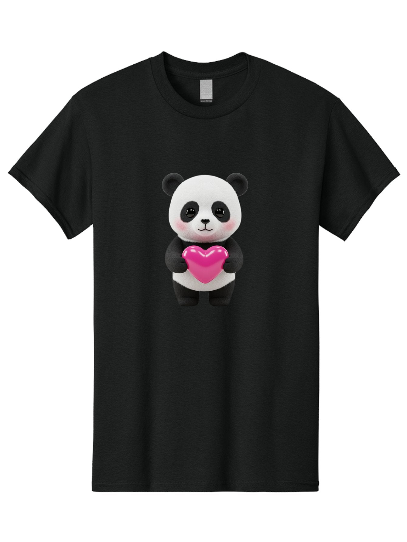 Panda-Holding-Heart Men'S Graphic Tee, 100% Cotton, Comfortable Casual Summer Wear, Machine Washable, Cute Panda, Adorable Cartoon Character, Pink Heart, Love Symbol, Endearing Expression, Plush Toy, Kawaii Animal, Heartwarming Scene, Bae599 4
