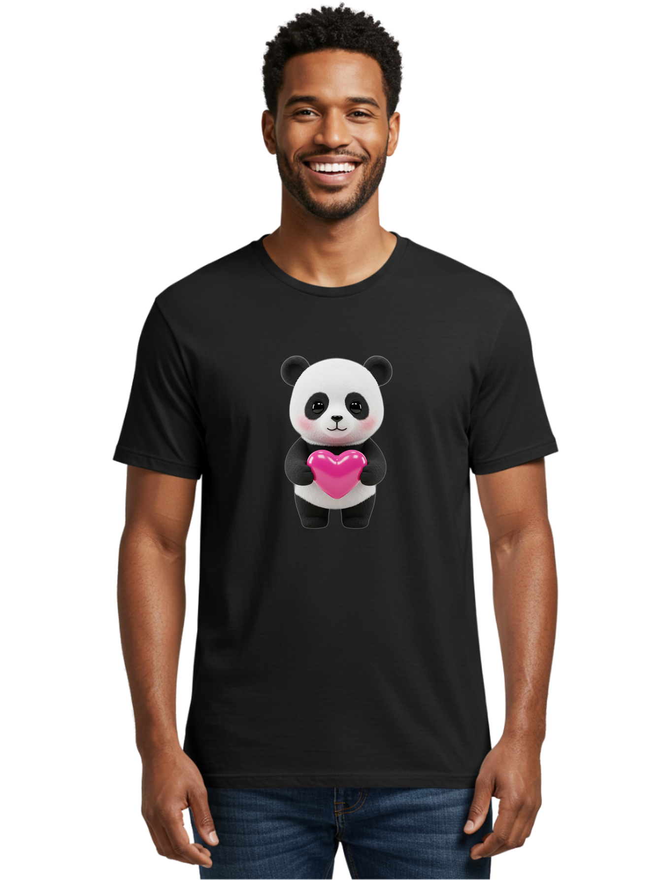 Panda-Holding-Heart Men'S Graphic Tee, 100% Cotton, Comfortable Casual Summer Wear, Machine Washable, Cute Panda, Adorable Cartoon Character, Pink Heart, Love Symbol, Endearing Expression, Plush Toy, Kawaii Animal, Heartwarming Scene, Bae599 27