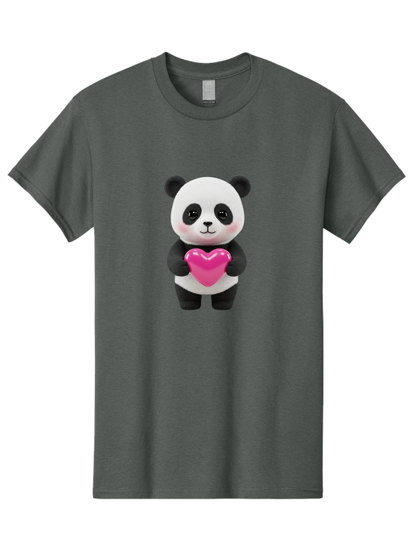 Panda-Holding-Heart Men'S Graphic Tee, 100% Cotton, Comfortable Casual Summer Wear, Machine Washable, Cute Panda, Adorable Cartoon Character, Pink Heart, Love Symbol, Endearing Expression, Plush Toy, Kawaii Animal, Heartwarming Scene, Bae599 8