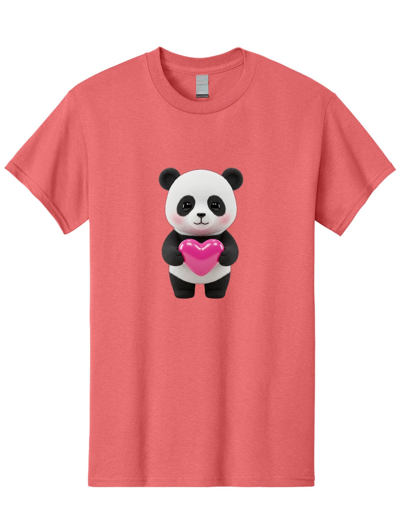 Panda-Holding-Heart Men'S Graphic Tee, 100% Cotton, Comfortable Casual Summer Wear, Machine Washable, Cute Panda, Adorable Cartoon Character, Pink Heart, Love Symbol, Endearing Expression, Plush Toy, Kawaii Animal, Heartwarming Scene, Bae599