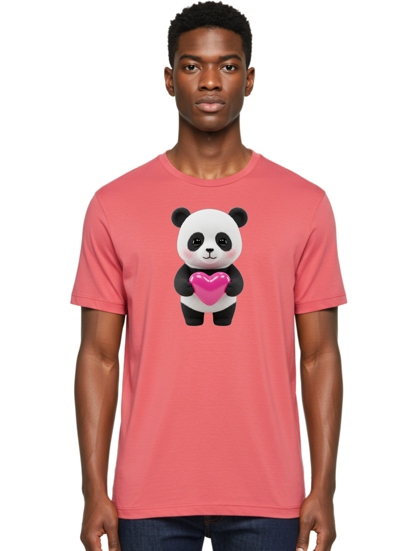 Panda-Holding-Heart Men'S Graphic Tee, 100% Cotton, Comfortable Casual Summer Wear, Machine Washable, Cute Panda, Adorable Cartoon Character, Pink Heart, Love Symbol, Endearing Expression, Plush Toy, Kawaii Animal, Heartwarming Scene, Bae599 26