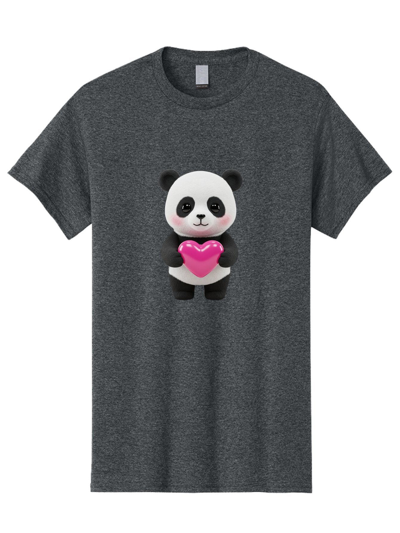 Panda-Holding-Heart Men'S Graphic Tee, 100% Cotton, Comfortable Casual Summer Wear, Machine Washable, Cute Panda, Adorable Cartoon Character, Pink Heart, Love Symbol, Endearing Expression, Plush Toy, Kawaii Animal, Heartwarming Scene, Bae599 5