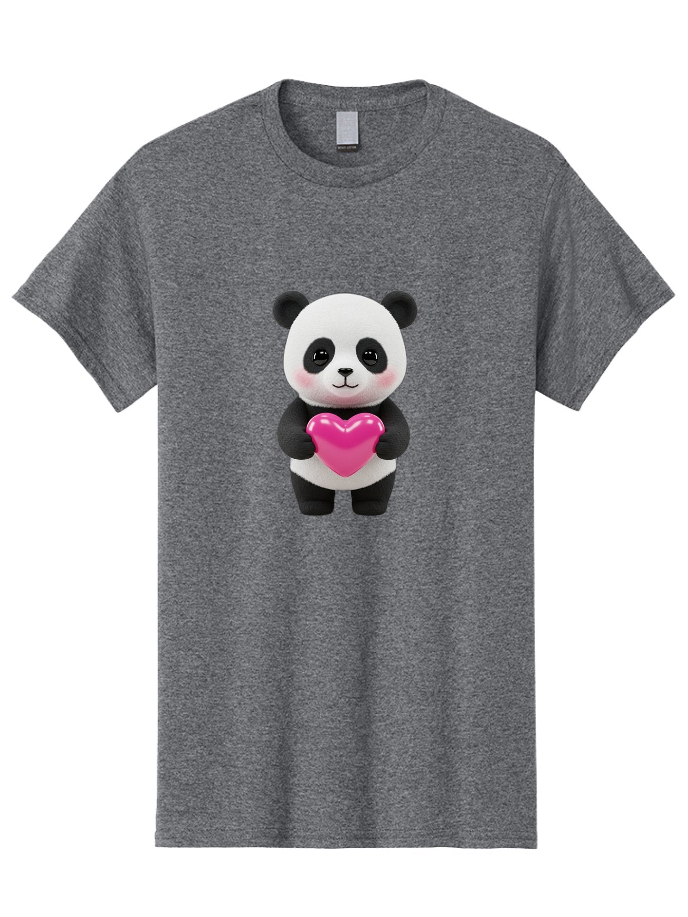 Panda-Holding-Heart Men'S Graphic Tee, 100% Cotton, Comfortable Casual Summer Wear, Machine Washable, Cute Panda, Adorable Cartoon Character, Pink Heart, Love Symbol, Endearing Expression, Plush Toy, Kawaii Animal, Heartwarming Scene, Bae599 11