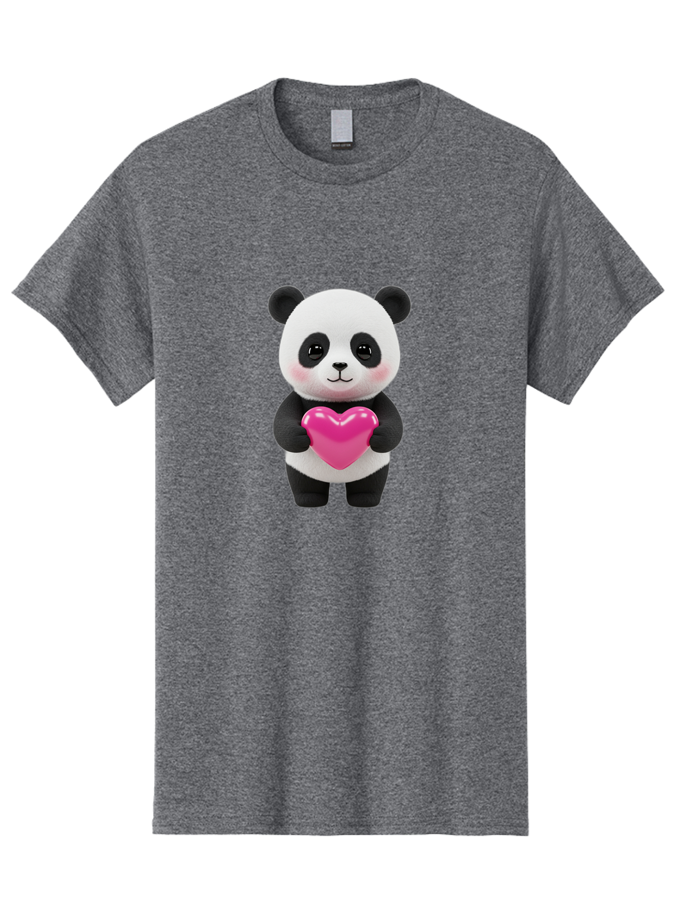Panda-Holding-Heart Men'S Graphic Tee, 100% Cotton, Comfortable Casual Summer Wear, Machine Washable, Cute Panda, Adorable Cartoon Character, Pink Heart, Love Symbol, Endearing Expression, Plush Toy, Kawaii Animal, Heartwarming Scene, Bae599 4