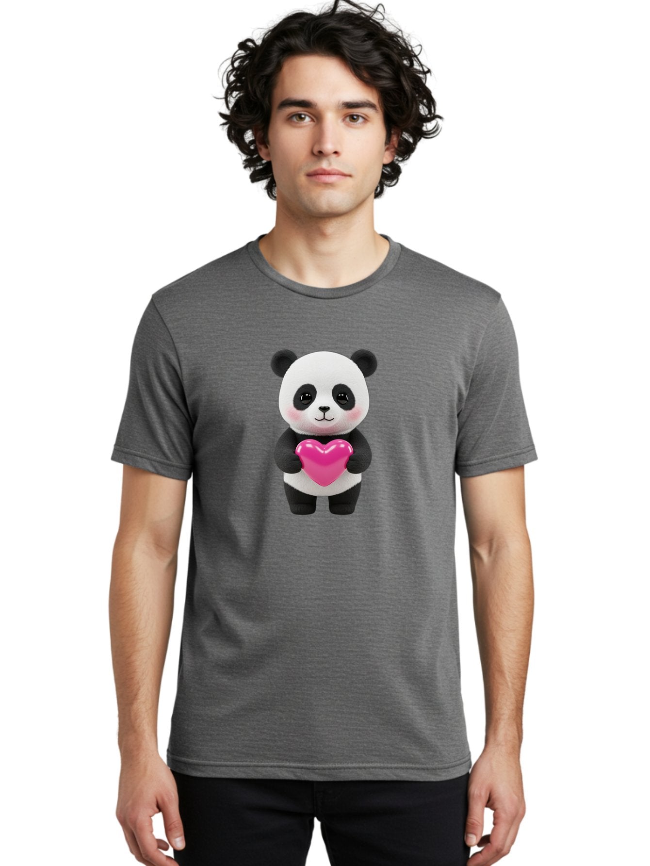 Panda-Holding-Heart Men'S Graphic Tee, 100% Cotton, Comfortable Casual Summer Wear, Machine Washable, Cute Panda, Adorable Cartoon Character, Pink Heart, Love Symbol, Endearing Expression, Plush Toy, Kawaii Animal, Heartwarming Scene, Bae599 27