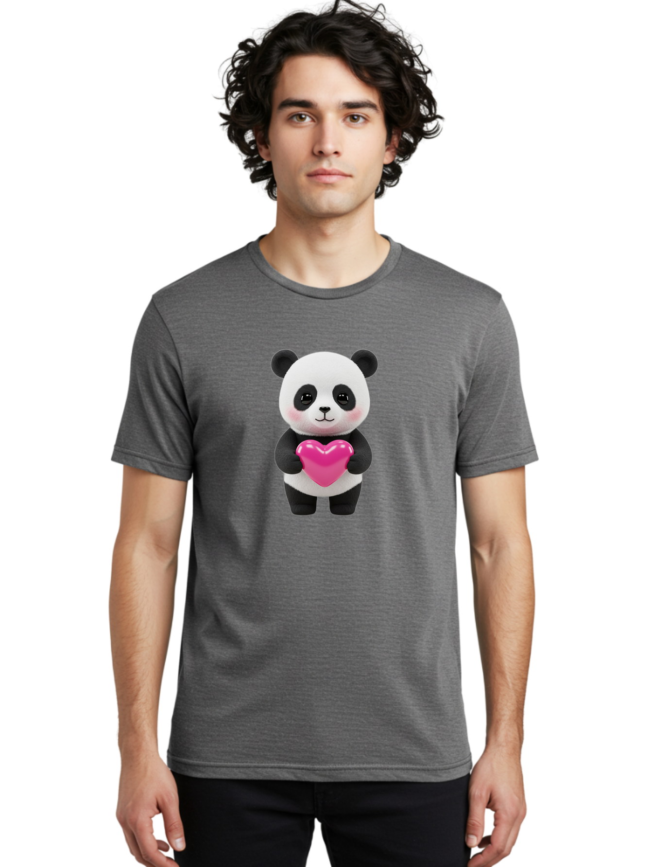 Panda-Holding-Heart Men'S Graphic Tee, 100% Cotton, Comfortable Casual Summer Wear, Machine Washable, Cute Panda, Adorable Cartoon Character, Pink Heart, Love Symbol, Endearing Expression, Plush Toy, Kawaii Animal, Heartwarming Scene, Bae599 19