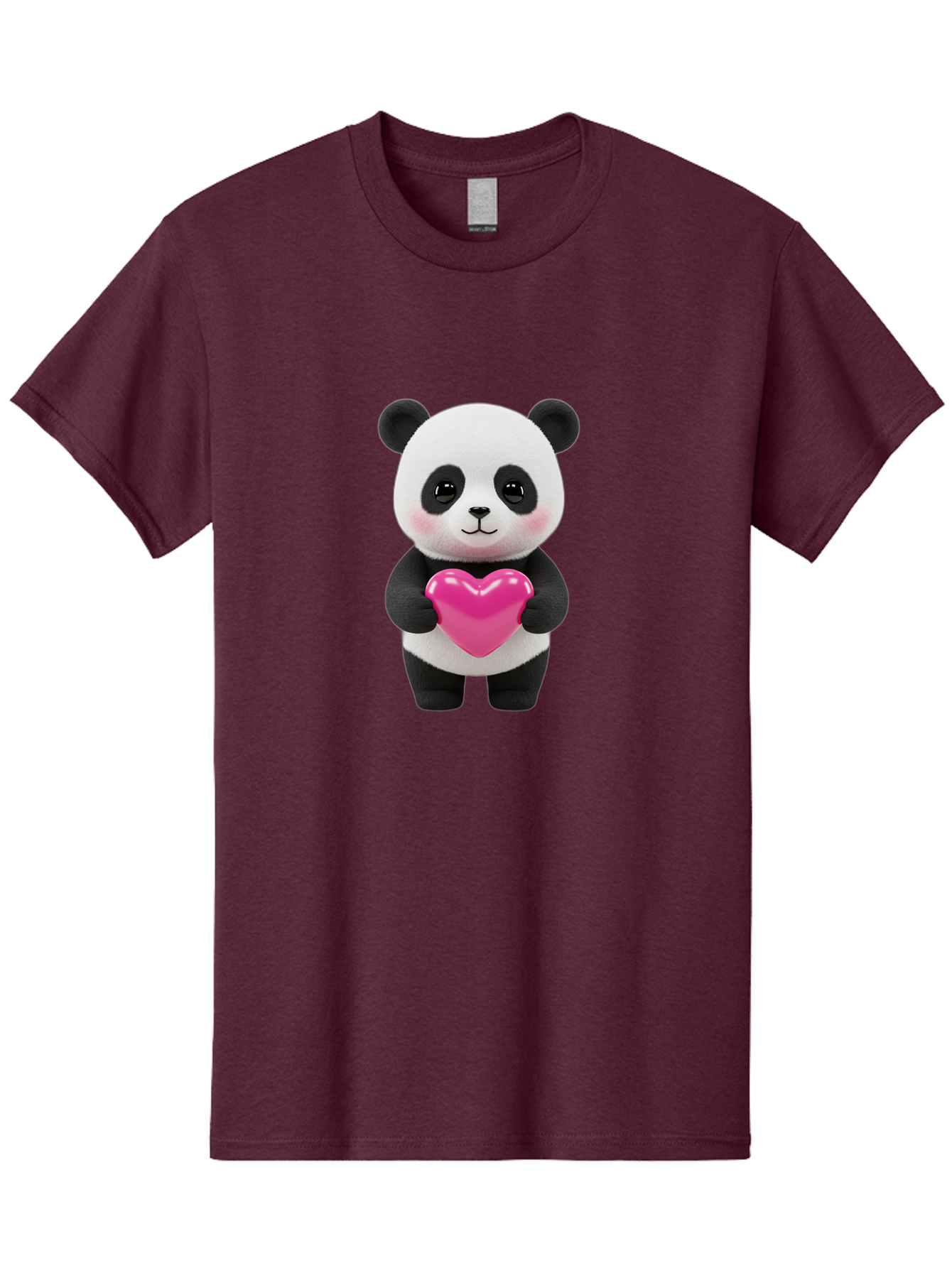 Panda-Holding-Heart Men'S Graphic Tee, 100% Cotton, Comfortable Casual Summer Wear, Machine Washable, Cute Panda, Adorable Cartoon Character, Pink Heart, Love Symbol, Endearing Expression, Plush Toy, Kawaii Animal, Heartwarming Scene, Bae599 5