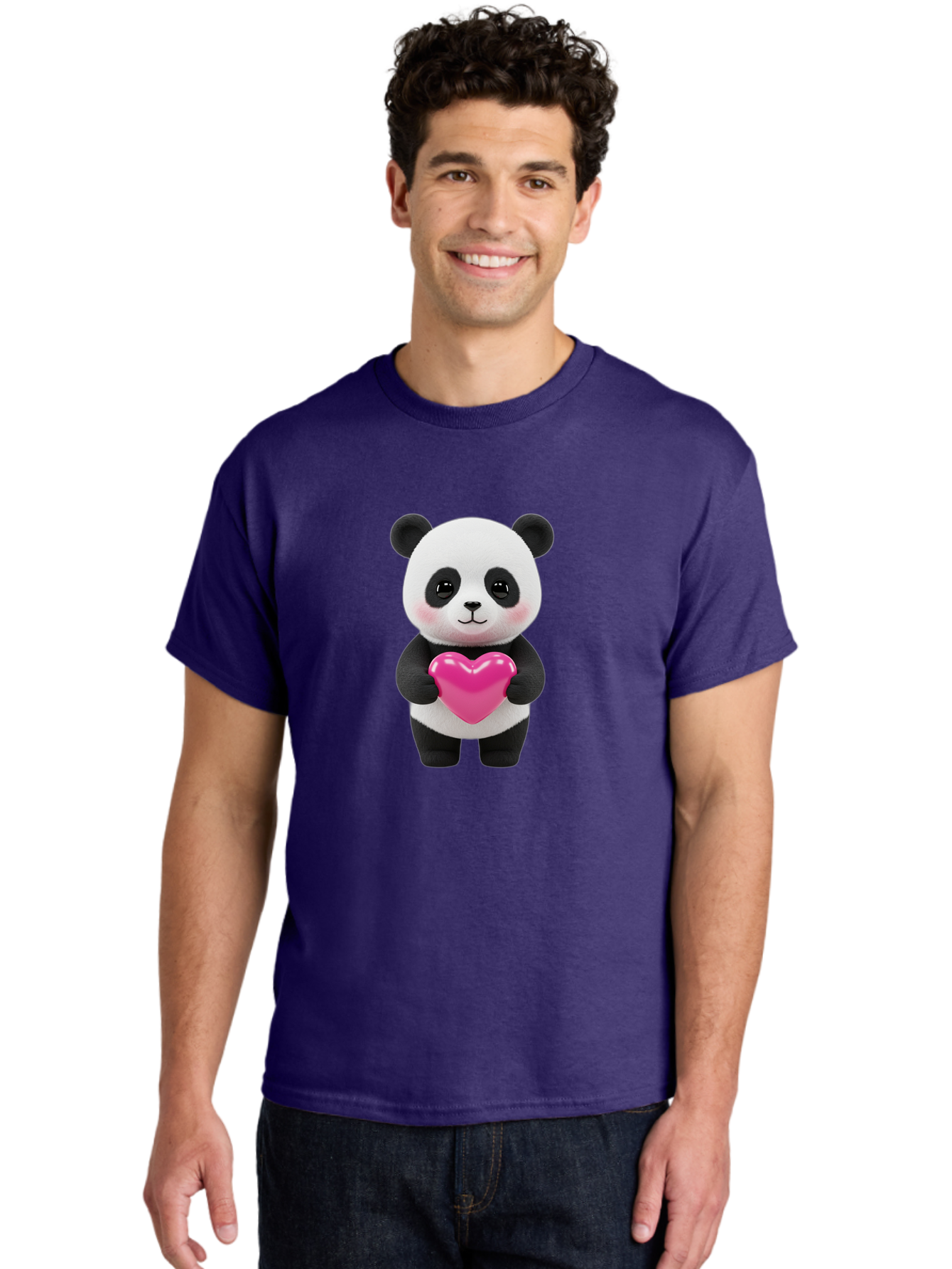 Panda-Holding-Heart Men'S Graphic Tee, 100% Cotton, Comfortable Casual Summer Wear, Machine Washable, Cute Panda, Adorable Cartoon Character, Pink Heart, Love Symbol, Endearing Expression, Plush Toy, Kawaii Animal, Heartwarming Scene, Bae599 16