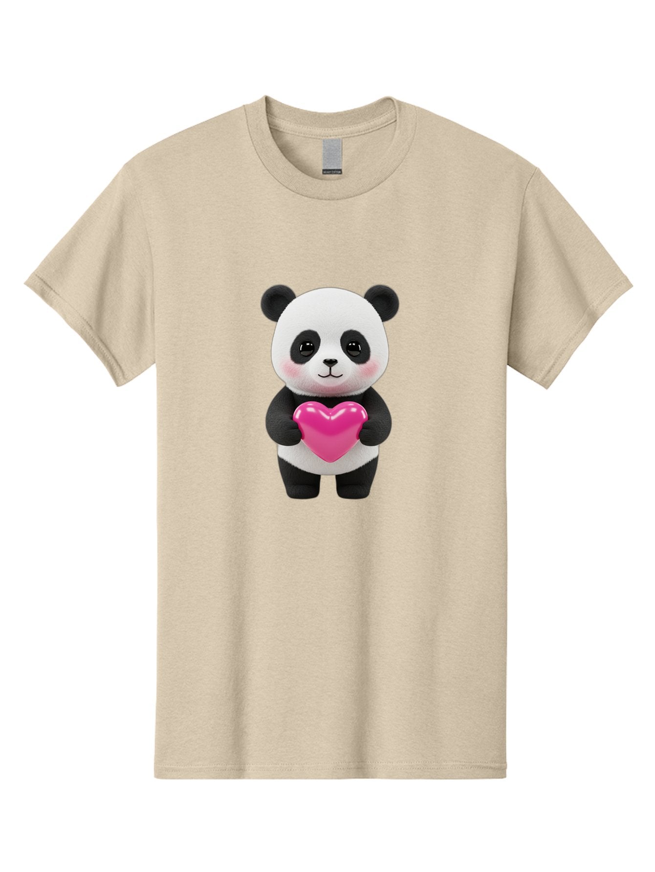 Panda-Holding-Heart Men'S Graphic Tee, 100% Cotton, Comfortable Casual Summer Wear, Machine Washable, Cute Panda, Adorable Cartoon Character, Pink Heart, Love Symbol, Endearing Expression, Plush Toy, Kawaii Animal, Heartwarming Scene, Bae599 3