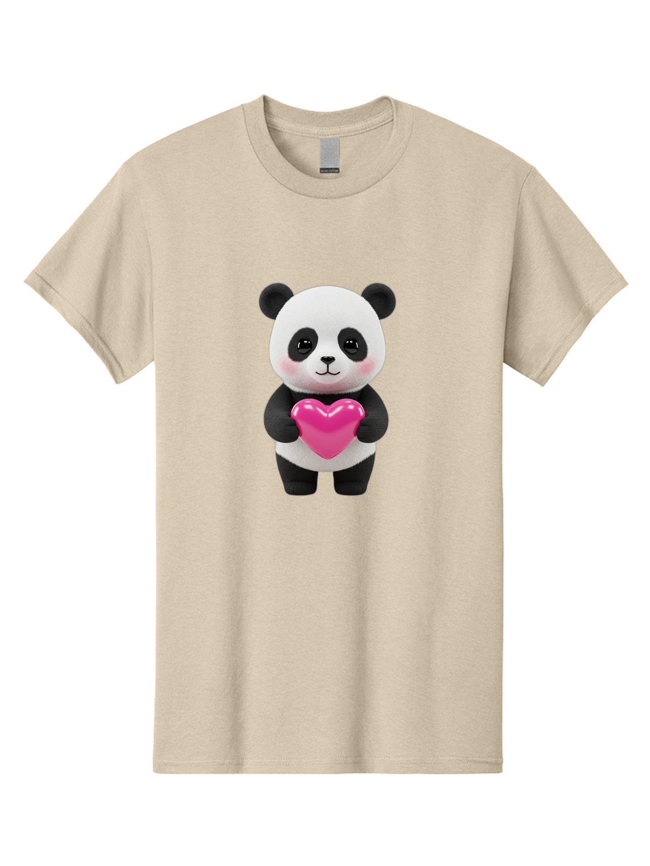 Panda-Holding-Heart Men'S Graphic Tee, 100% Cotton, Comfortable Casual Summer Wear, Machine Washable, Cute Panda, Adorable Cartoon Character, Pink Heart, Love Symbol, Endearing Expression, Plush Toy, Kawaii Animal, Heartwarming Scene, Bae599 9