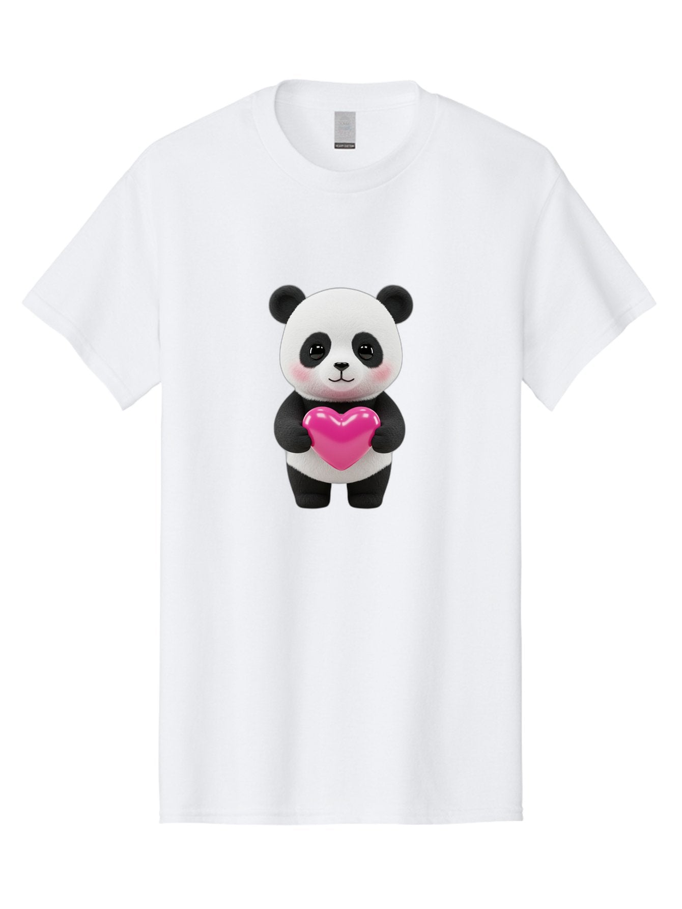 Panda-Holding-Heart Men'S Graphic Tee, 100% Cotton, Comfortable Casual Summer Wear, Machine Washable, Cute Panda, Adorable Cartoon Character, Pink Heart, Love Symbol, Endearing Expression, Plush Toy, Kawaii Animal, Heartwarming Scene, Bae599 7