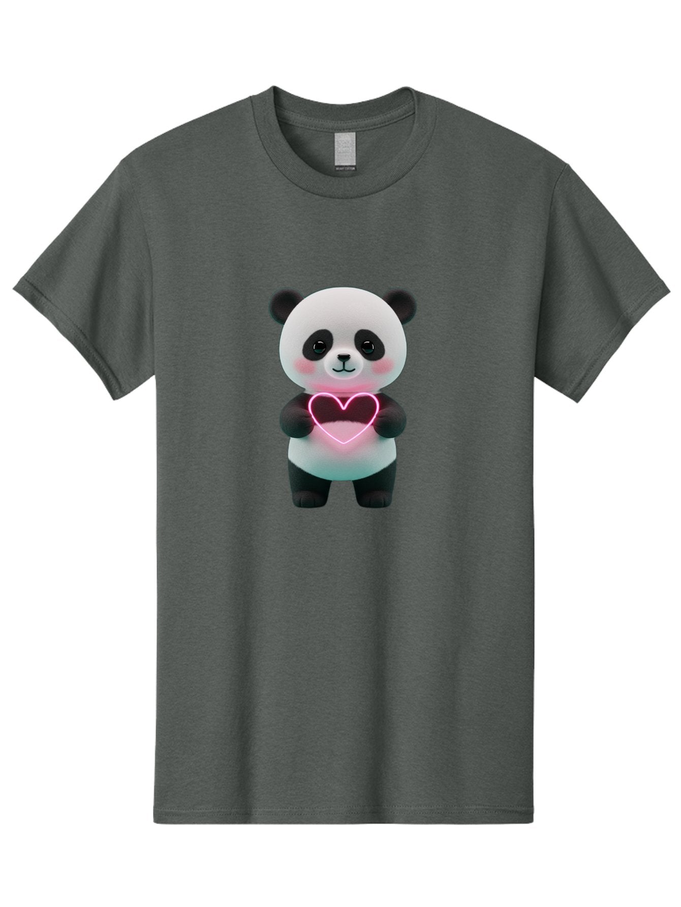 Panda-Holding-Neon-Heart Men'S Graphic Tee, 100% Cotton, Comfortable Casual Summer Wear, Machine Washable, Cute Panda, Heart Symbol, Love Gesture, Neon Heart, Adorable Animal, Cartoon Character, Pink Glow, Sweet Expression, 3D Illustration, Bae600 12