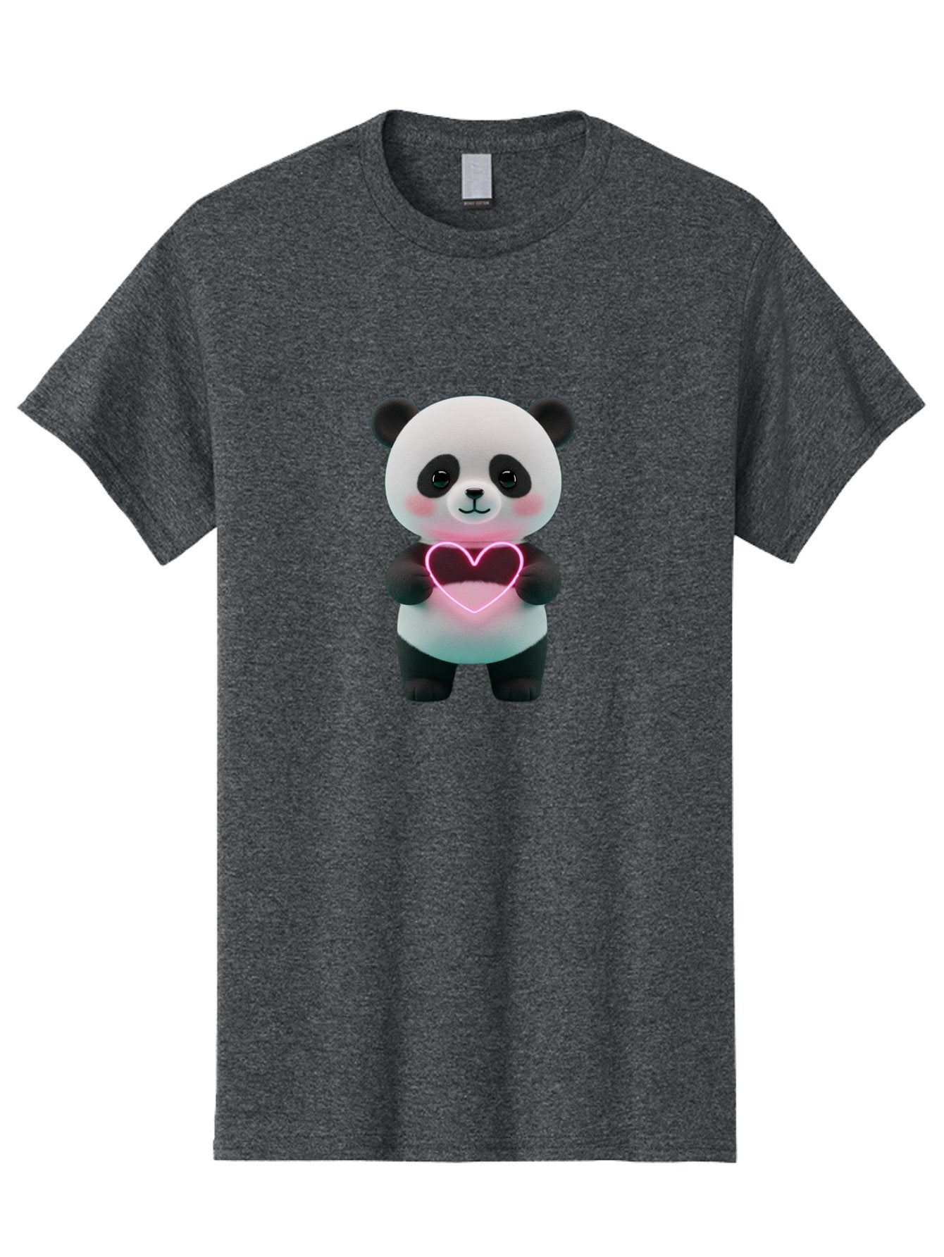 Panda-Holding-Neon-Heart Men'S Graphic Tee, 100% Cotton, Comfortable Casual Summer Wear, Machine Washable, Cute Panda, Heart Symbol, Love Gesture, Neon Heart, Adorable Animal, Cartoon Character, Pink Glow, Sweet Expression, 3D Illustration, Bae600 3