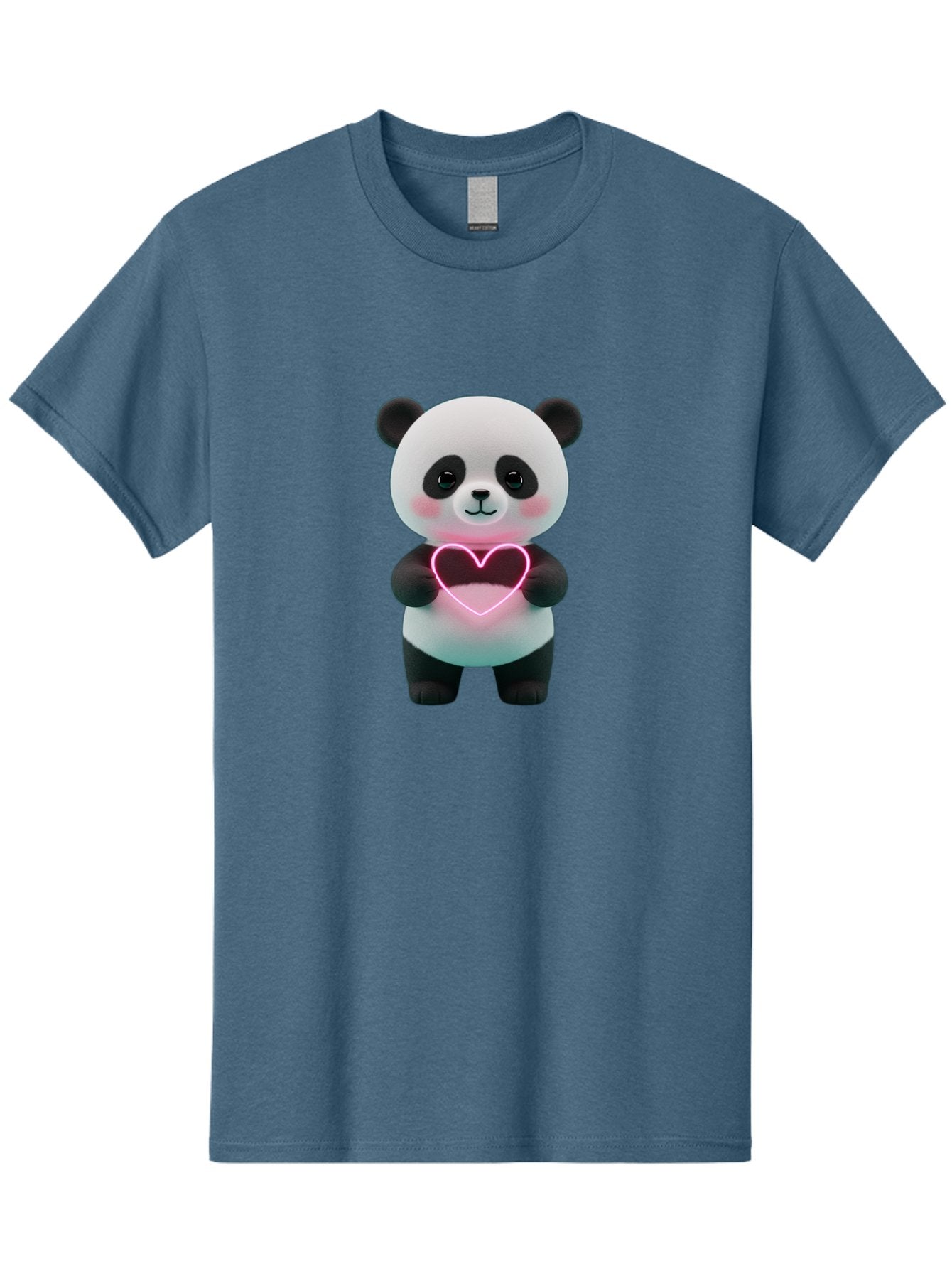 Panda-Holding-Neon-Heart Men'S Graphic Tee, 100% Cotton, Comfortable Casual Summer Wear, Machine Washable, Cute Panda, Heart Symbol, Love Gesture, Neon Heart, Adorable Animal, Cartoon Character, Pink Glow, Sweet Expression, 3D Illustration, Bae600 14