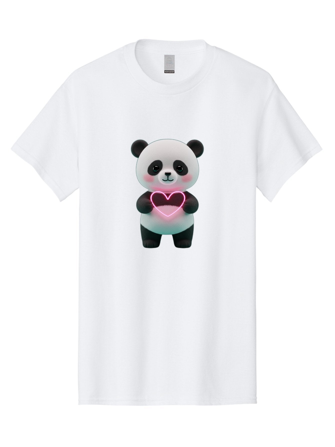 Panda-Holding-Neon-Heart Men'S Graphic Tee, 100% Cotton, Comfortable Casual Summer Wear, Machine Washable, Cute Panda, Heart Symbol, Love Gesture, Neon Heart, Adorable Animal, Cartoon Character, Pink Glow, Sweet Expression, 3D Illustration, Bae600 7
