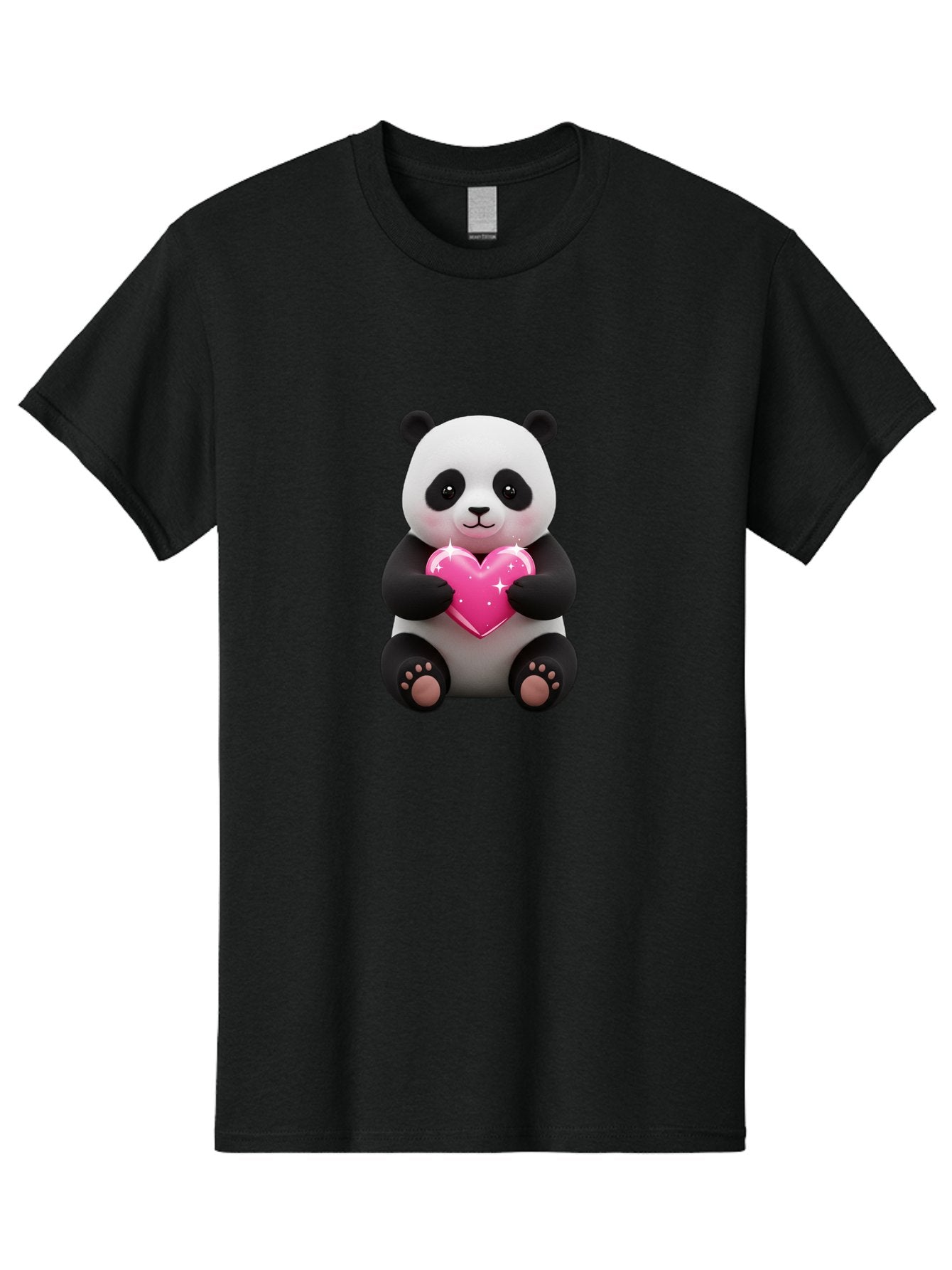 Panda-Holding-Pink-Heart Men'S Graphic Tee, 100% Cotton, Comfortable Casual Summer Wear, Machine Washable, Cute Panda Bear, Holding Pink Heart, Adorable Cartoon Character, Sweet Love Symbol, Sparkly Heart, Soft Paws, Endearing Expression, Bae601 10